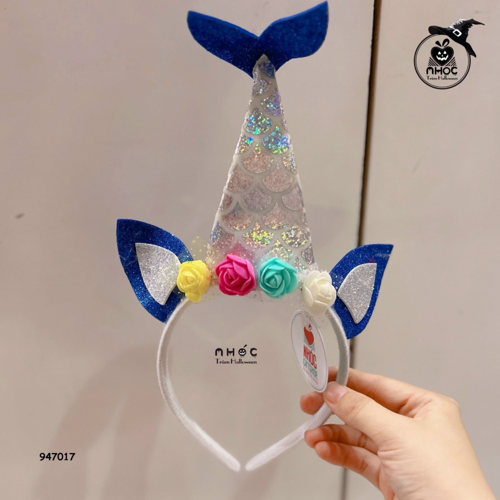 Cài tóc halloween đuôi cá kim tuyến hoa - Xanh da trời - 6001