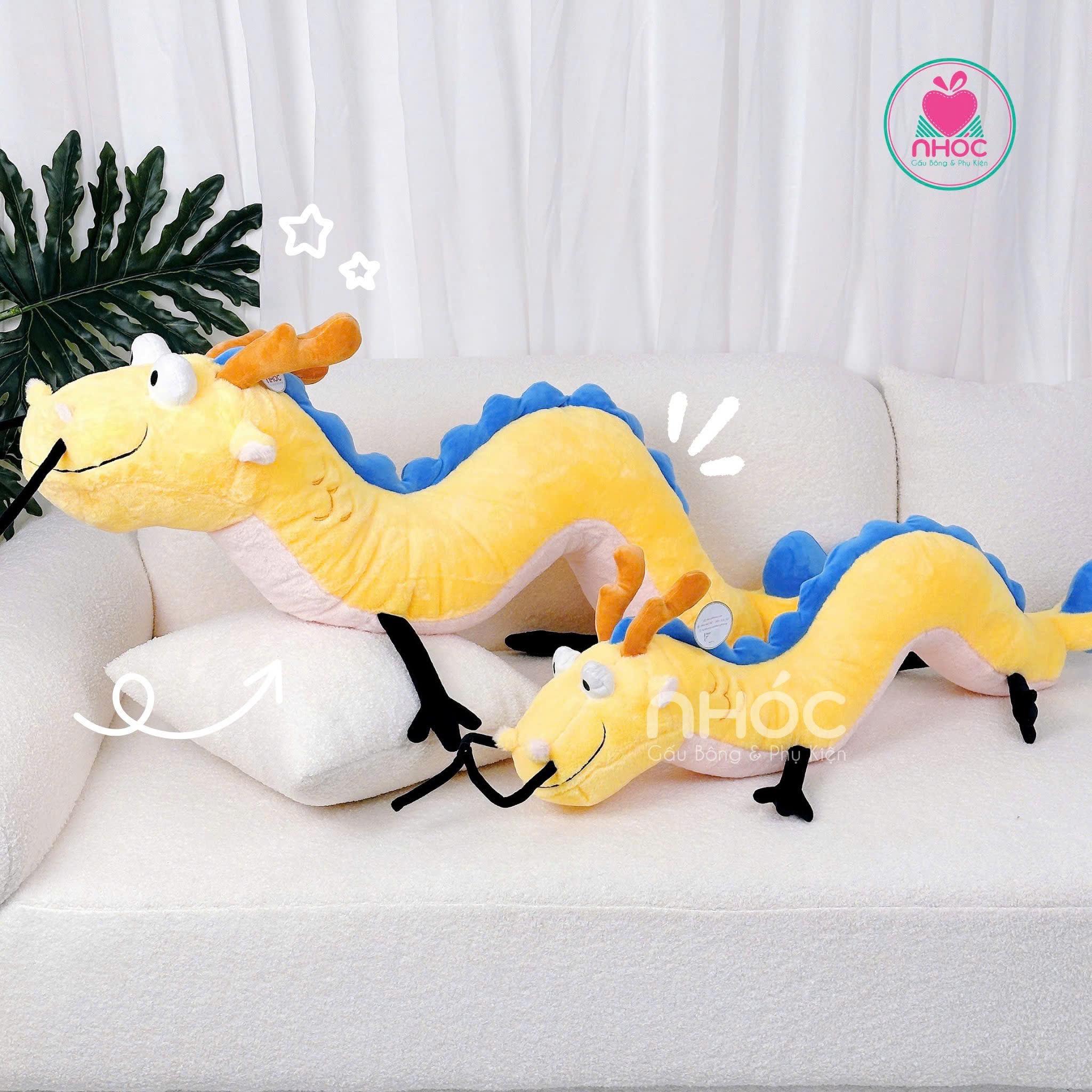 Gối ôm rồng vàng lông xù cong TC - Vàng - 80360