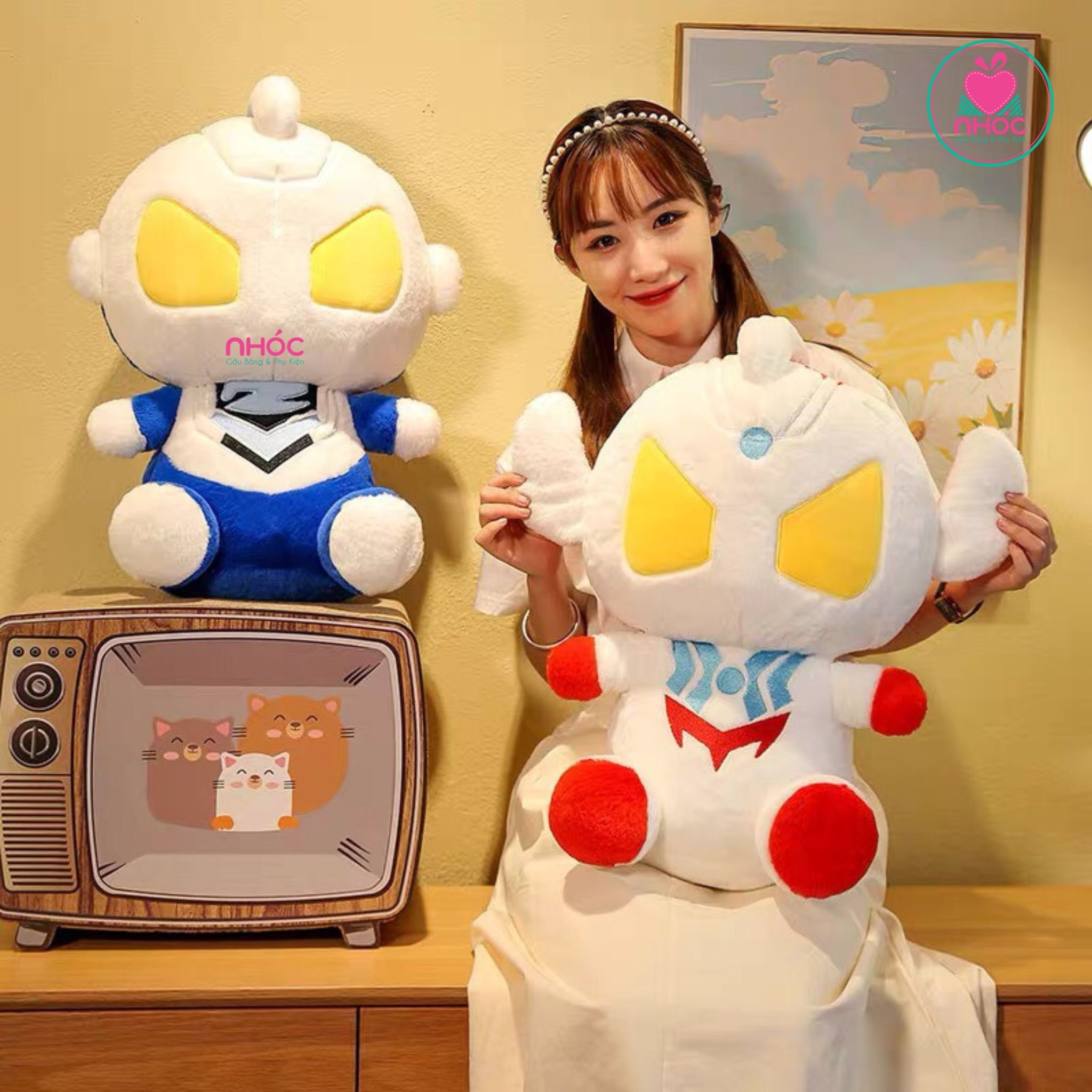 Thú bông robot lông xù ngồi - Xanh trắng - 80580