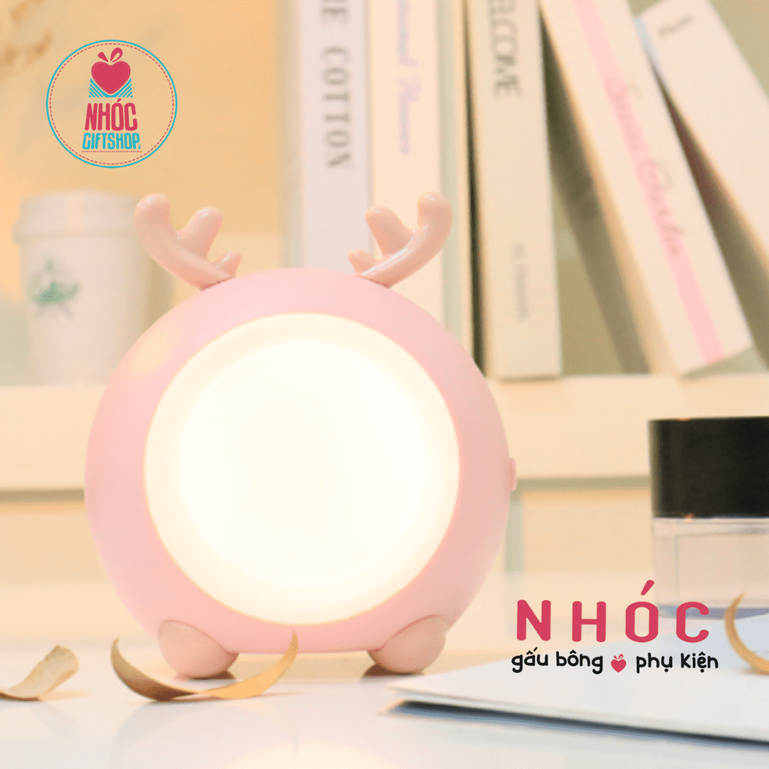 Đèn ngủ tròn tai tuần lộc - Hồng - 14001