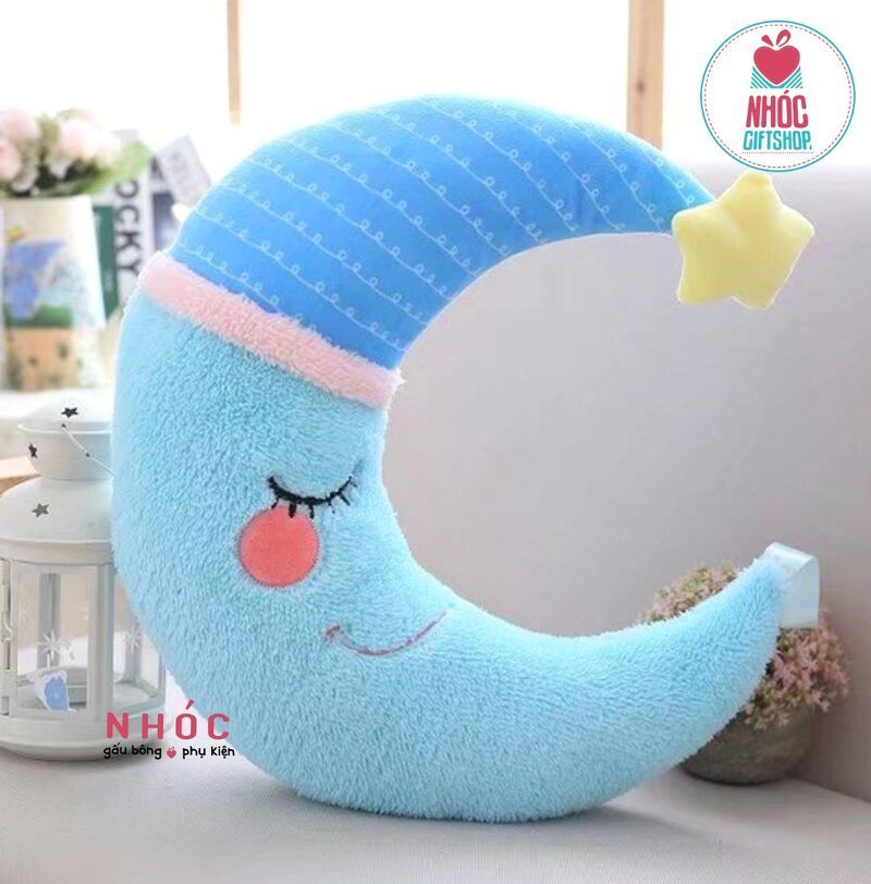 Gối bông trăng khuyết lông xù - Xanh da trời - 40240