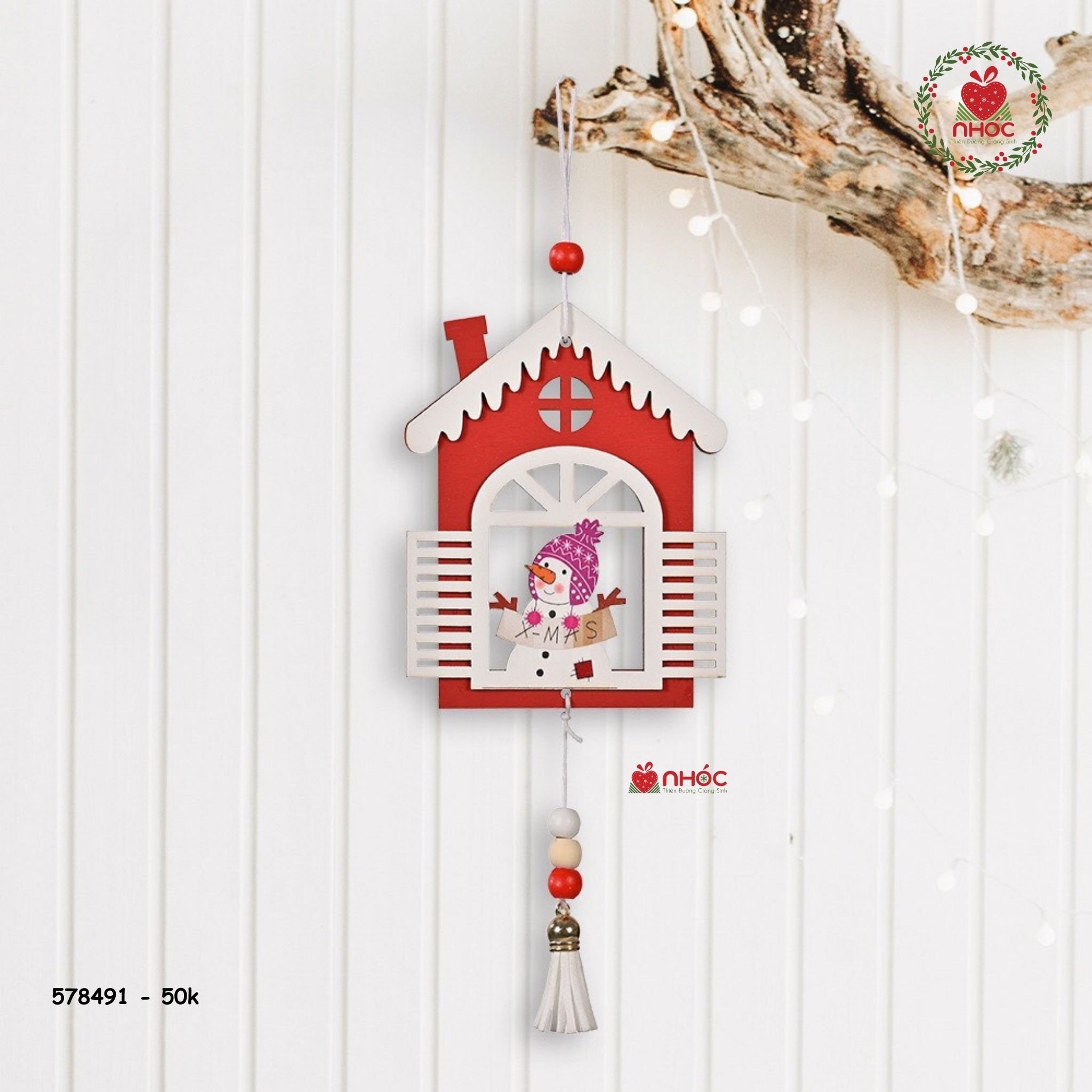 Phụ kiện trang trí Noel ngôi nhà gỗ - Đỏ - 5001