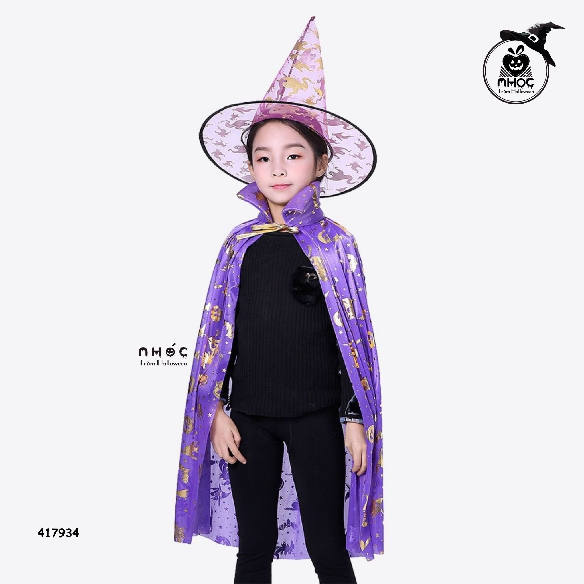 Áo choàng Halloween nhũ in bí dơi - Tím - 8090