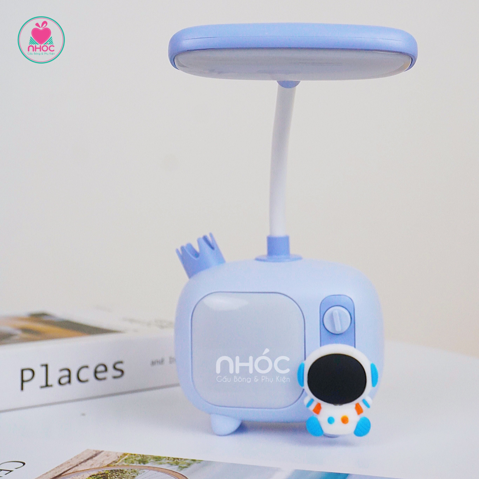 Đèn ngủ để bàn đế đính thú - Xanh dương - 13501