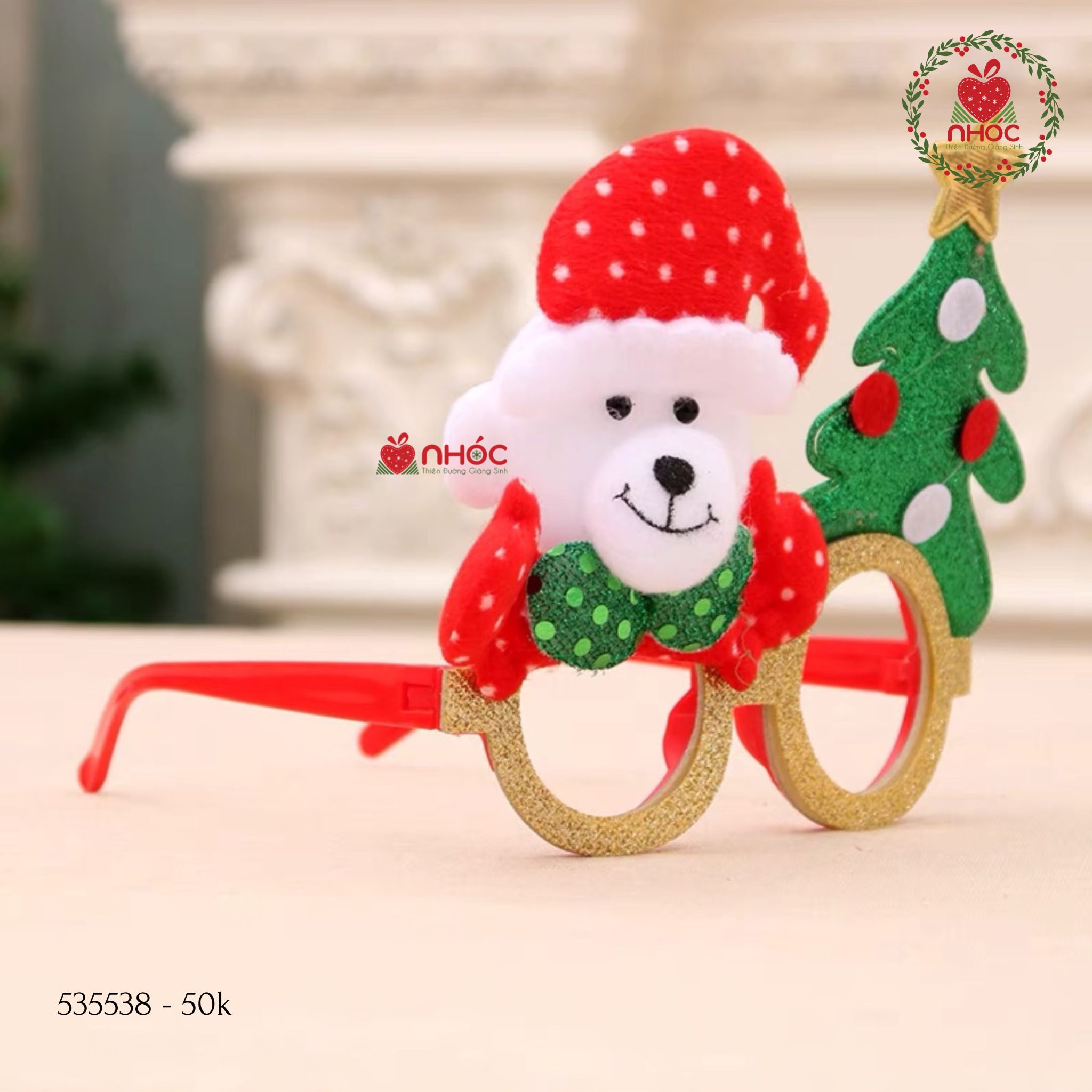 Phụ kiện Noel mắt kính cây thông - Gấu - 5001