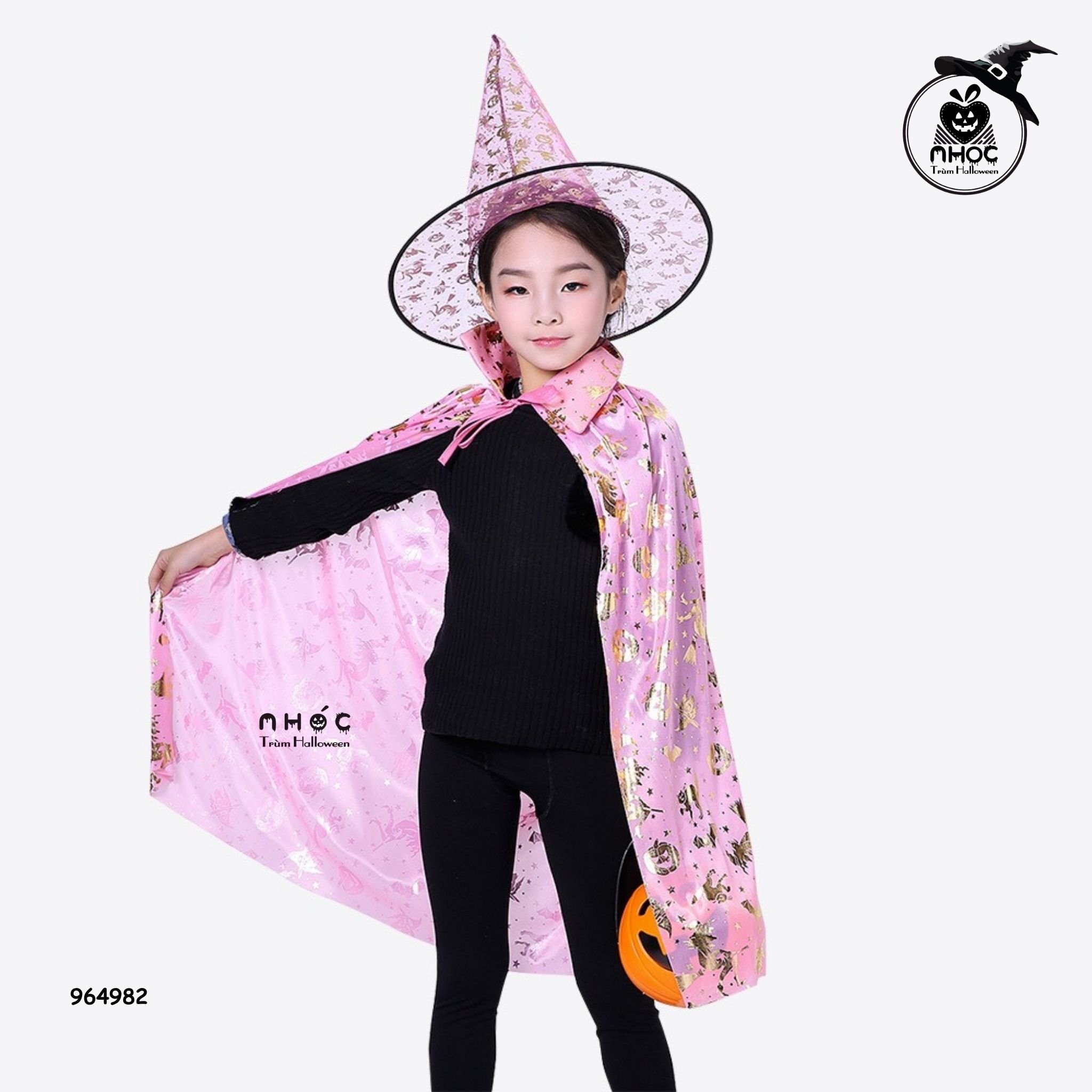 Áo choàng Halloween nhũ in bí dơi - Hồng - 120120