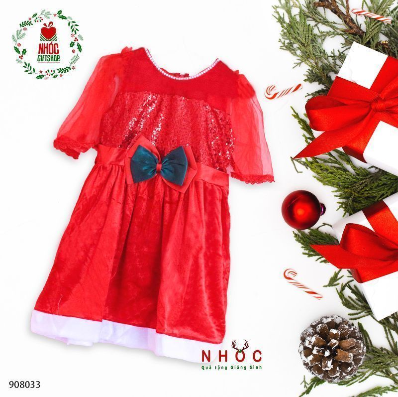 Đầm nhung Noel tay voan ngực kim sa - Size 1 - 40190