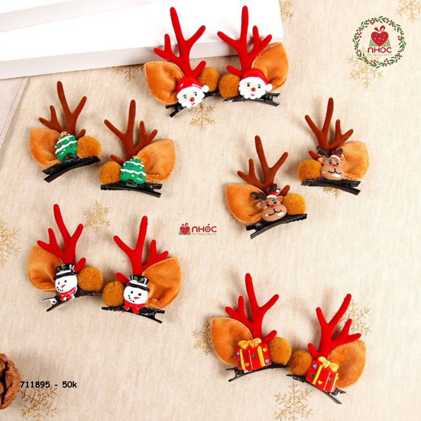 Cài tóc noel sừng tuần lộc đính - Đầu ông già - 5001
