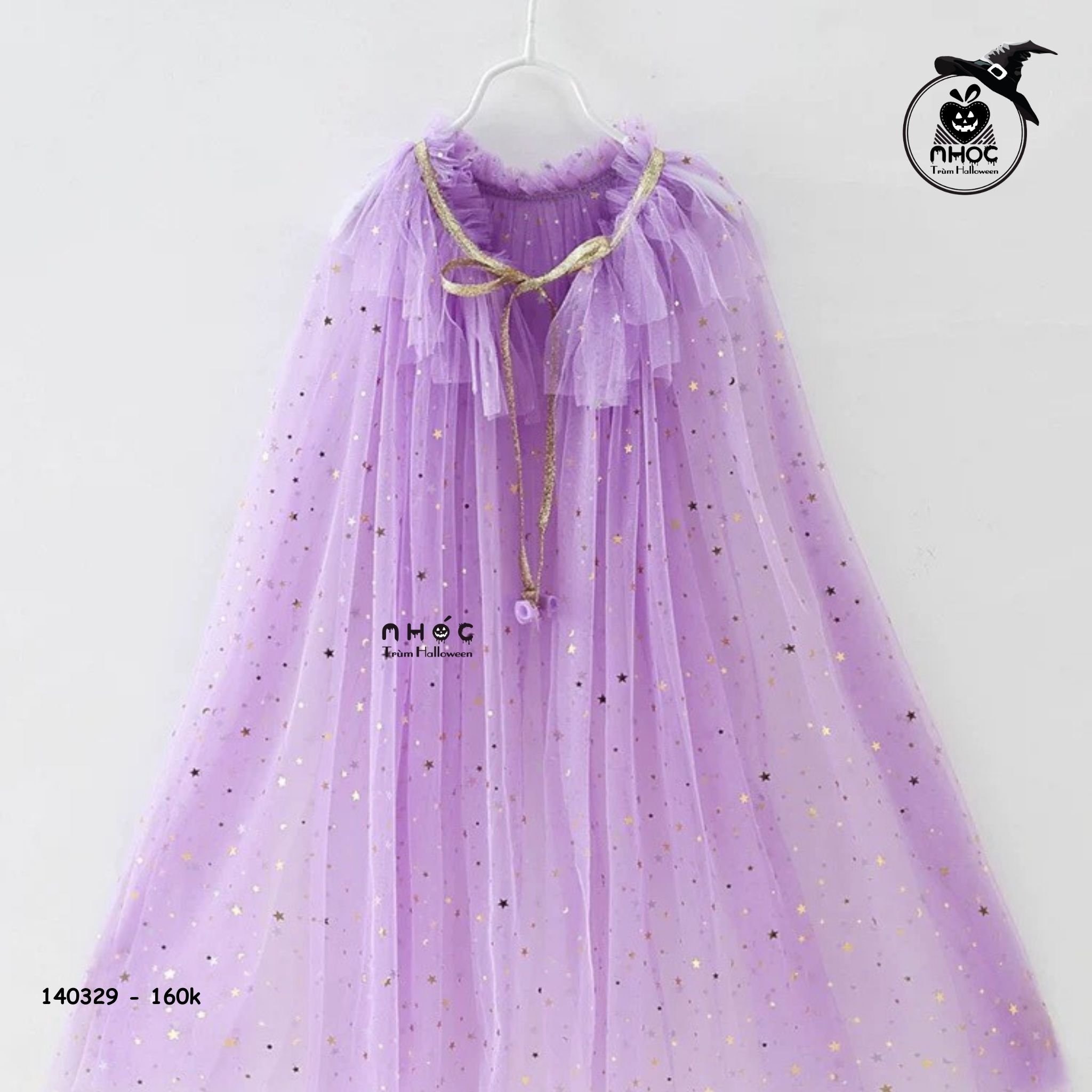 Áo choàng halloween vải lưới trăng sao cổ tua rua - Tím - S160