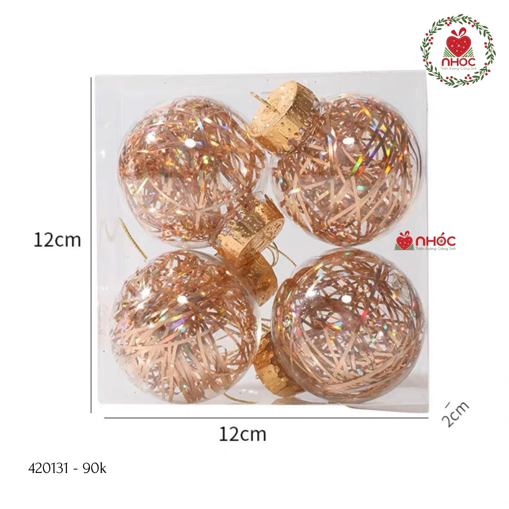 Trái châu kiểu giấy kim tuyến bộ 4 - Vàng nhạt - 6090