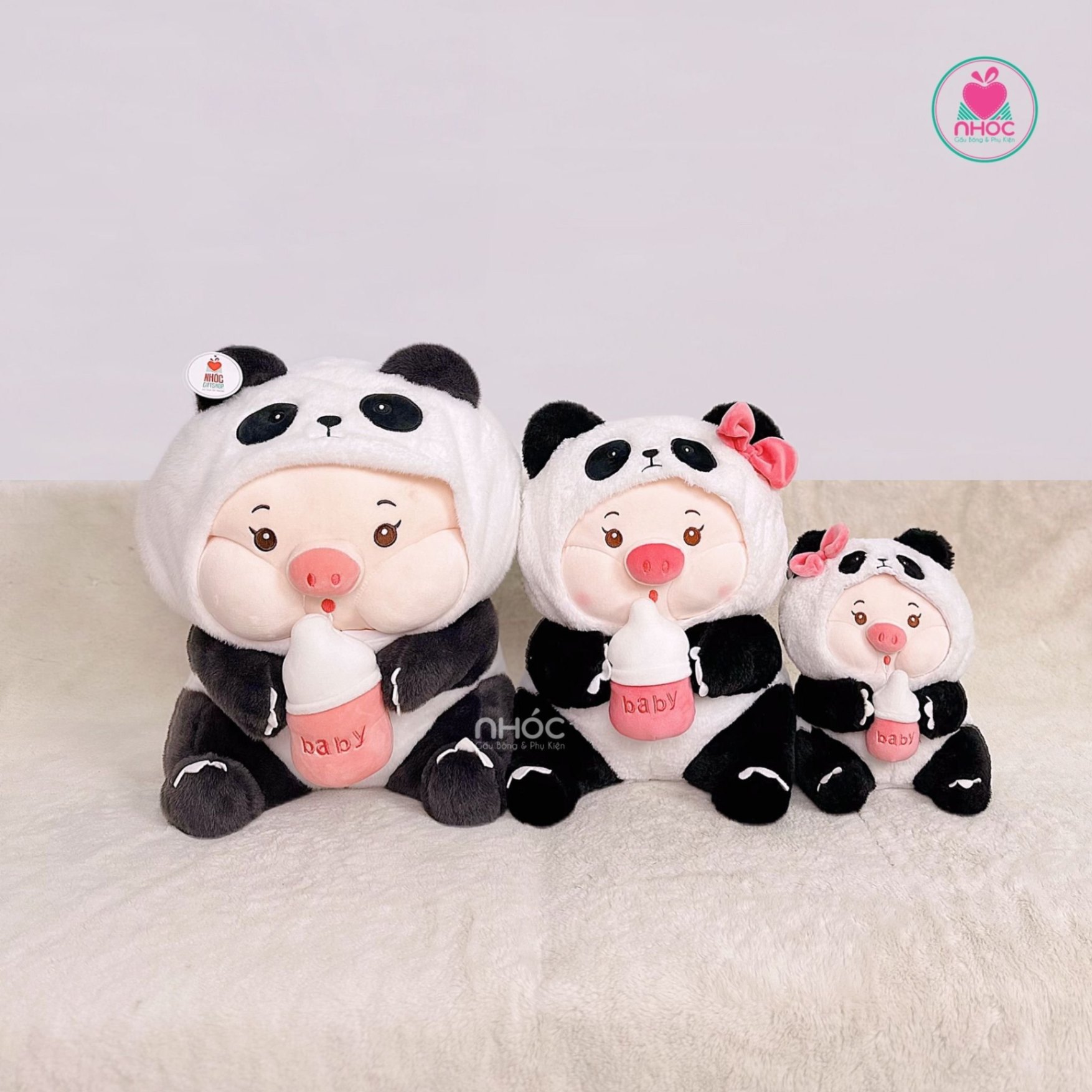Thú bông Heo mặc áo Panda lông xù TC - Trắng đen - 35260