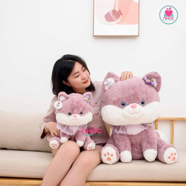 Thú bông thỏ Stella lông xù ngồi cổ ren - Hồng tím - 75580