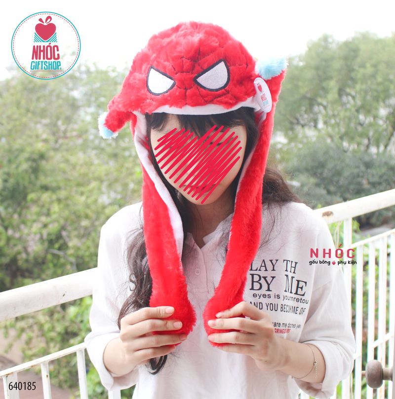 Nón lông tai thú có đèn - 16001 - Spider man Đỏ