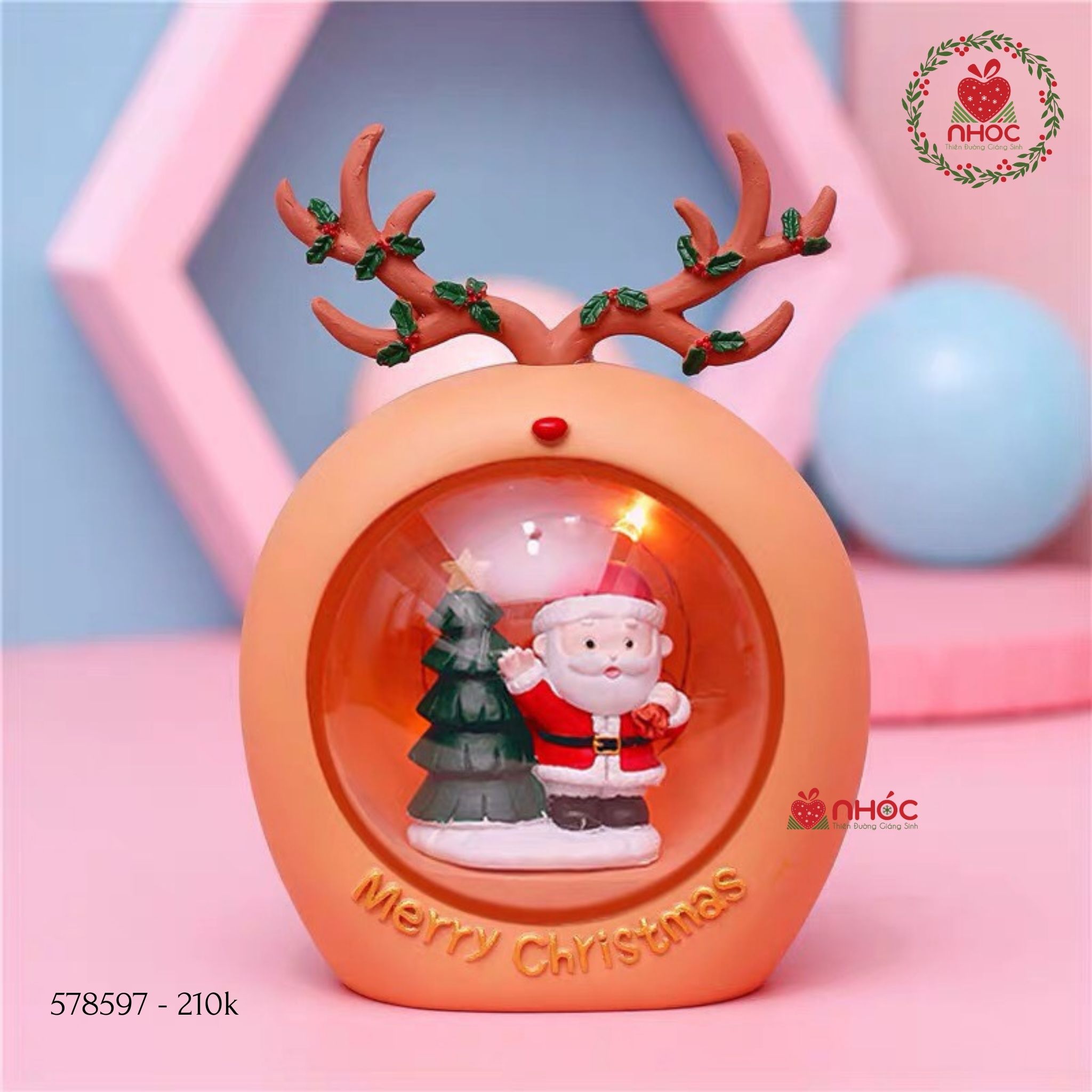 Đèn ngủ tròn sừng tuần lộc - Ông già - Cam - 21001