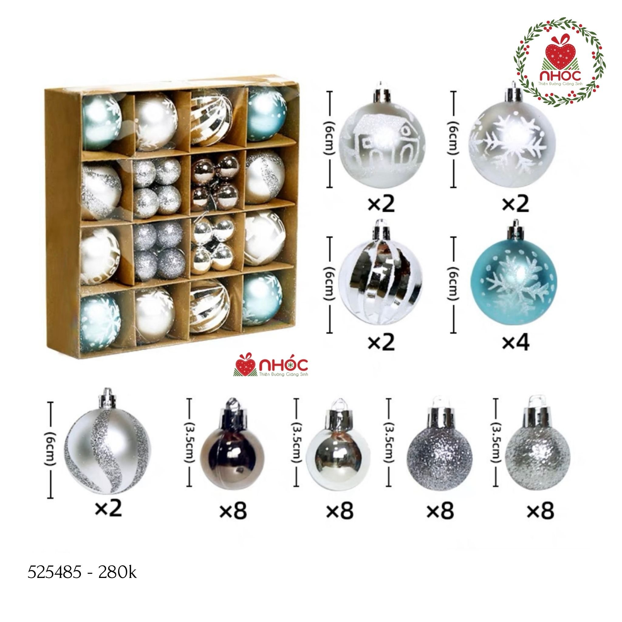 Trái châu kiểu hộp mix 12 lớn 32 nhỏ 60 ly - Bạc xanh - 60280