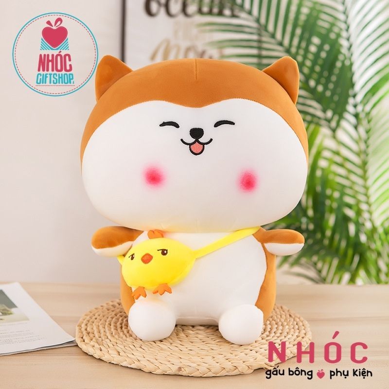 Thú bông chó shiba đeo túi lông mịn ngồi - Camel - 85780