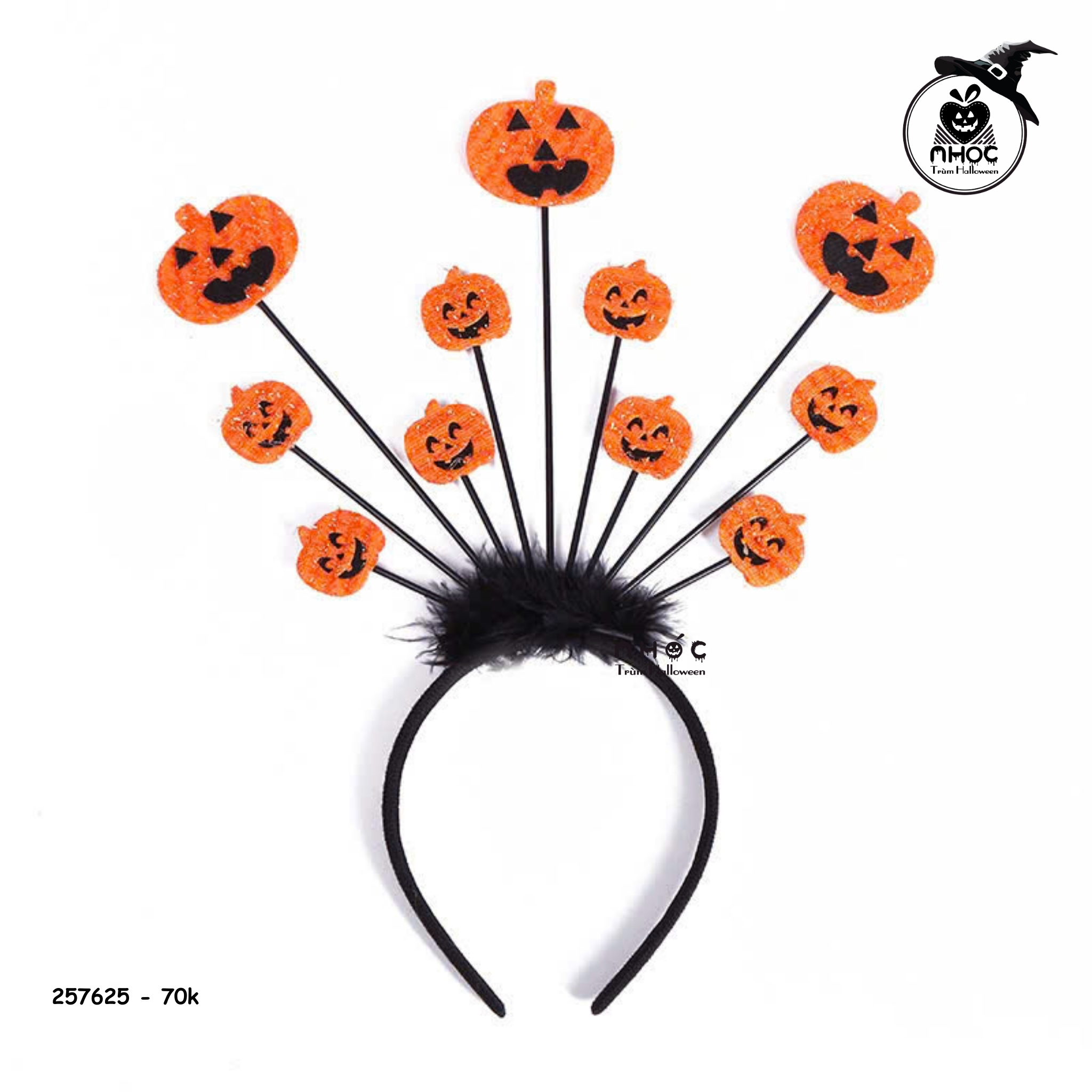 Cài tóc Halloween lông đính - Bí ngô - 7001