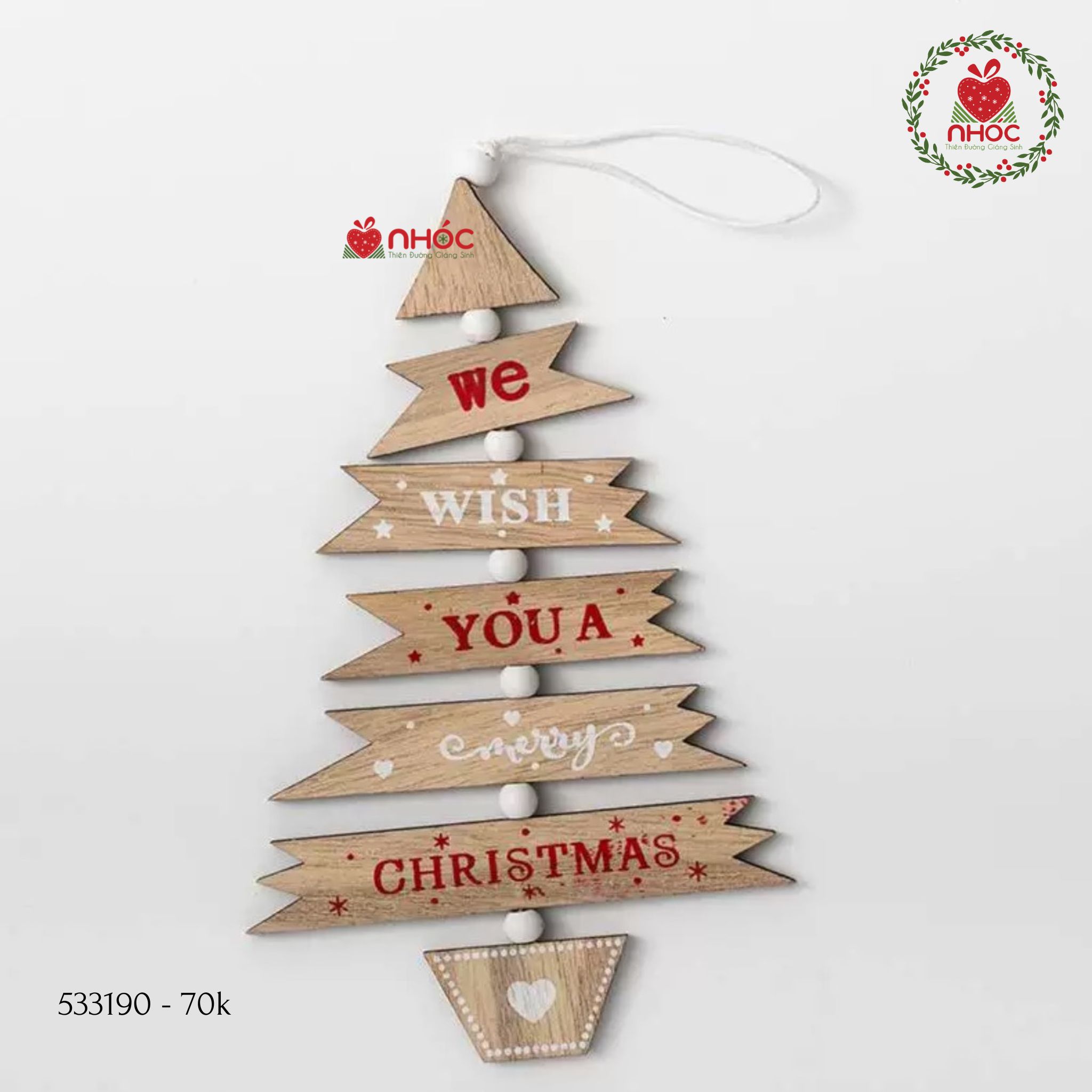 Phụ kiện trang trí Noel cây thông gỗ treo - Nâu - 2070