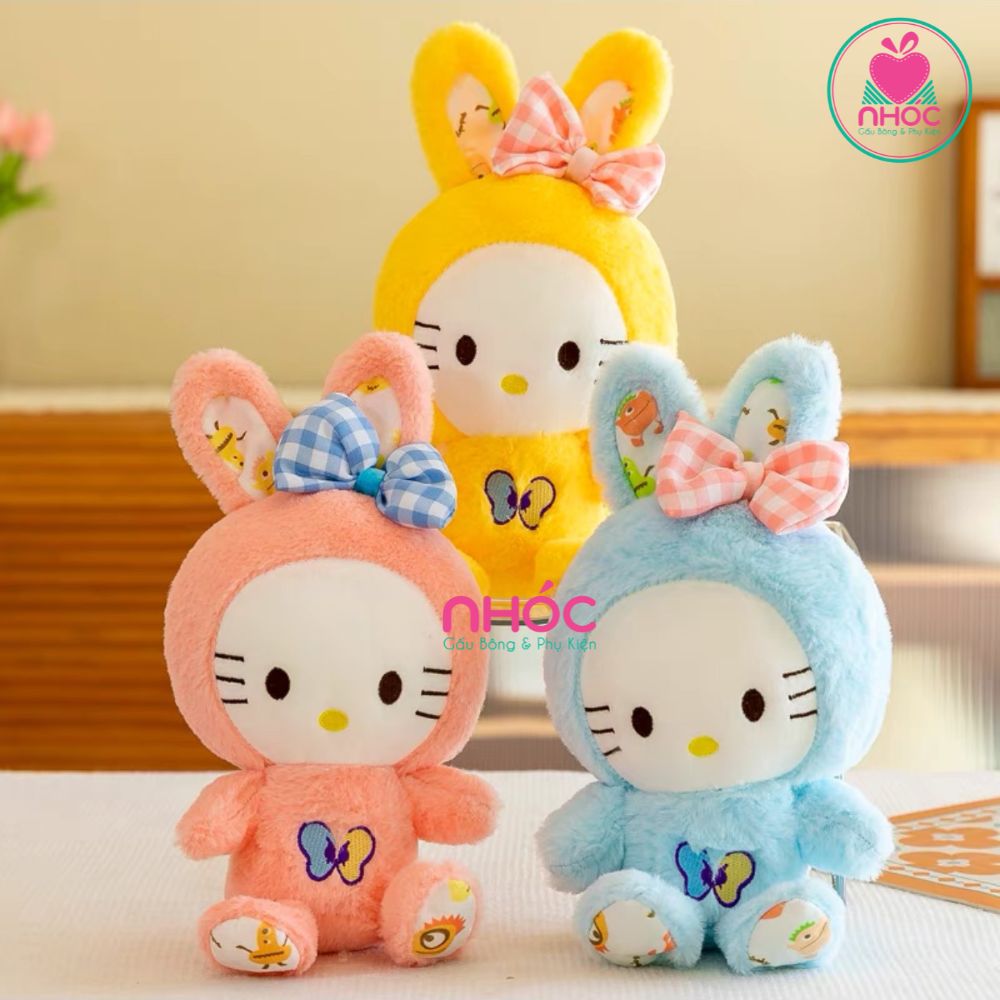Thú bông nhỏ Mèo mặc áo thỏ lông xù