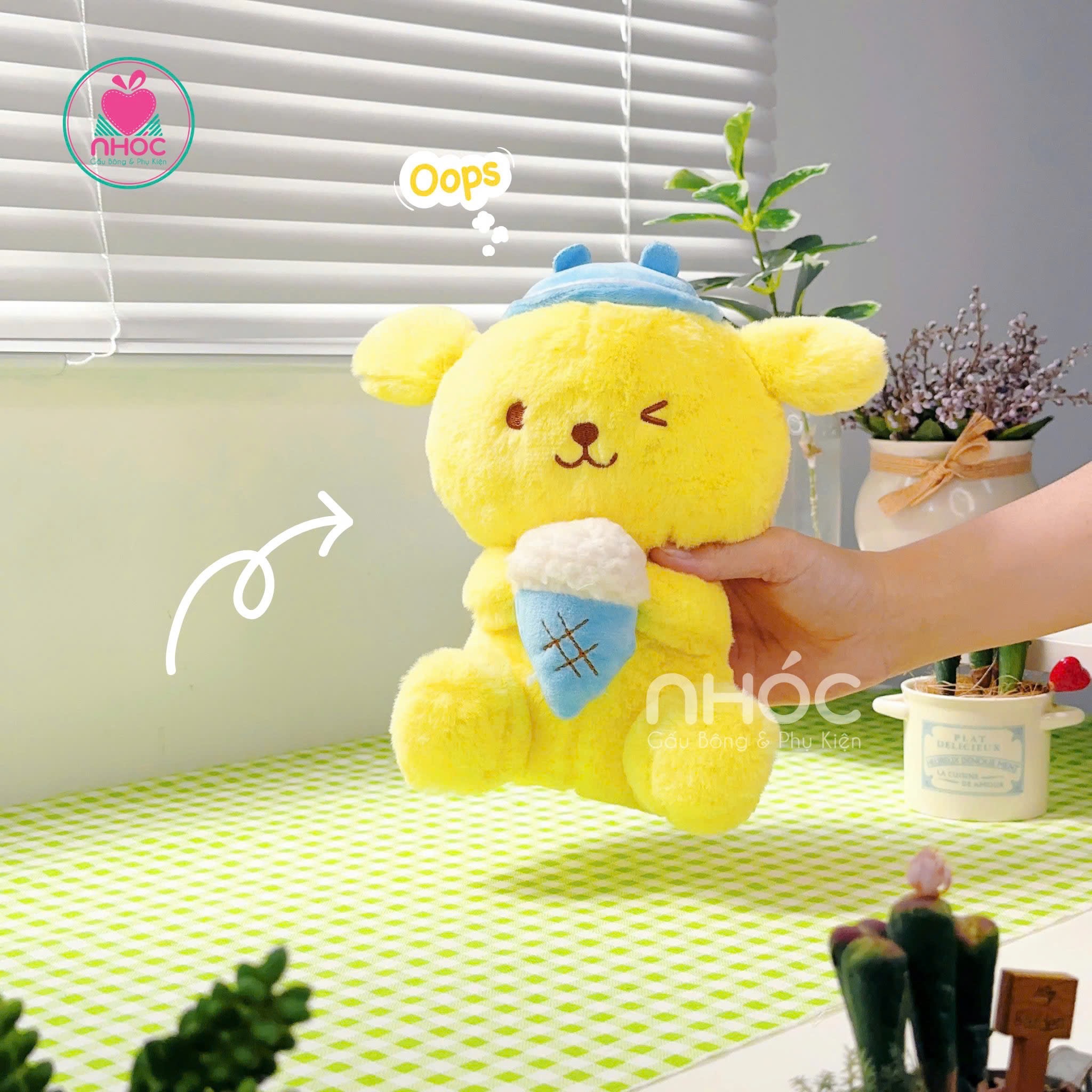 Thú bông nhỏ Purin đội nón cầm cây kem - Vàng - 20120