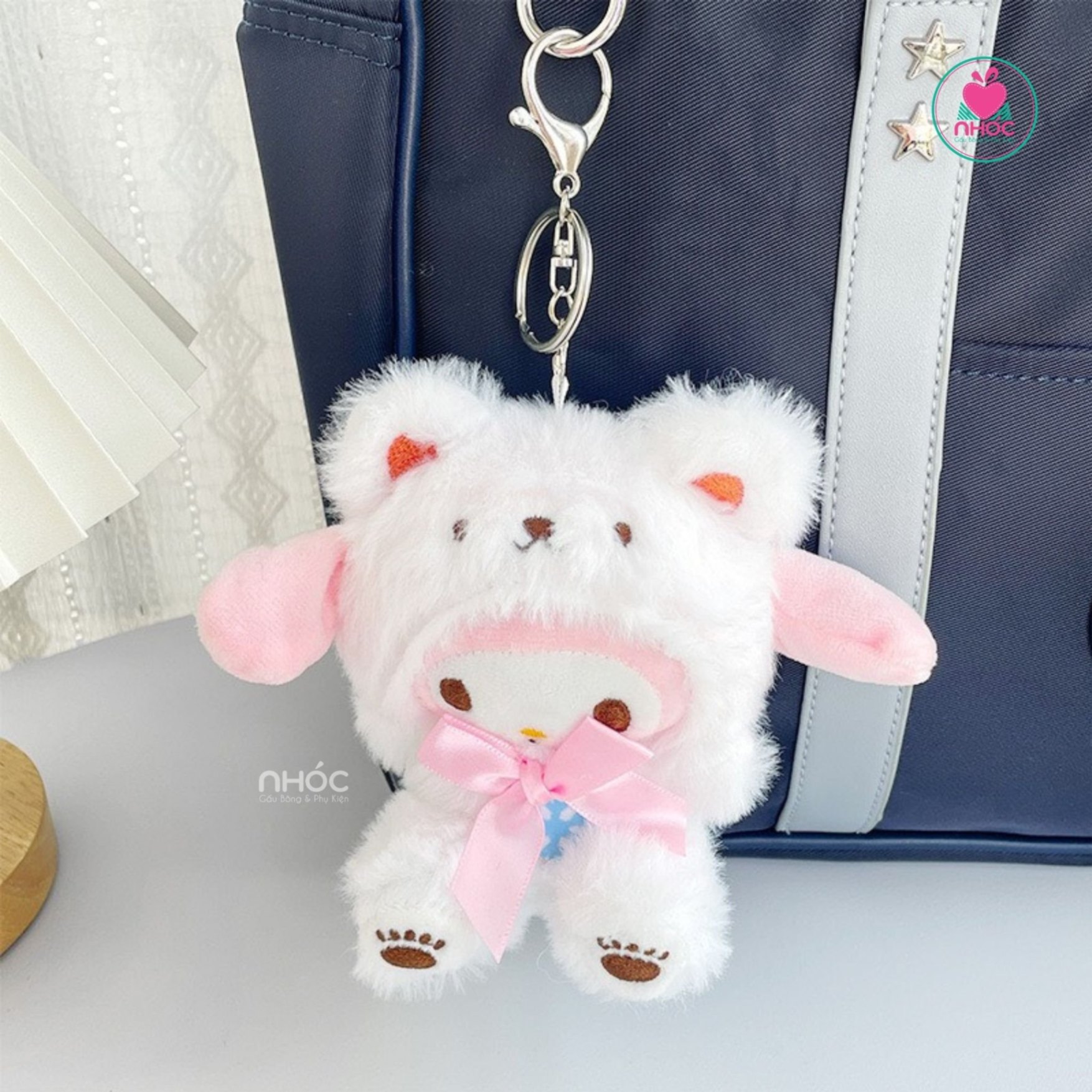 Móc khoá bông thú Cosplay đeo nơ - Melody - 7501