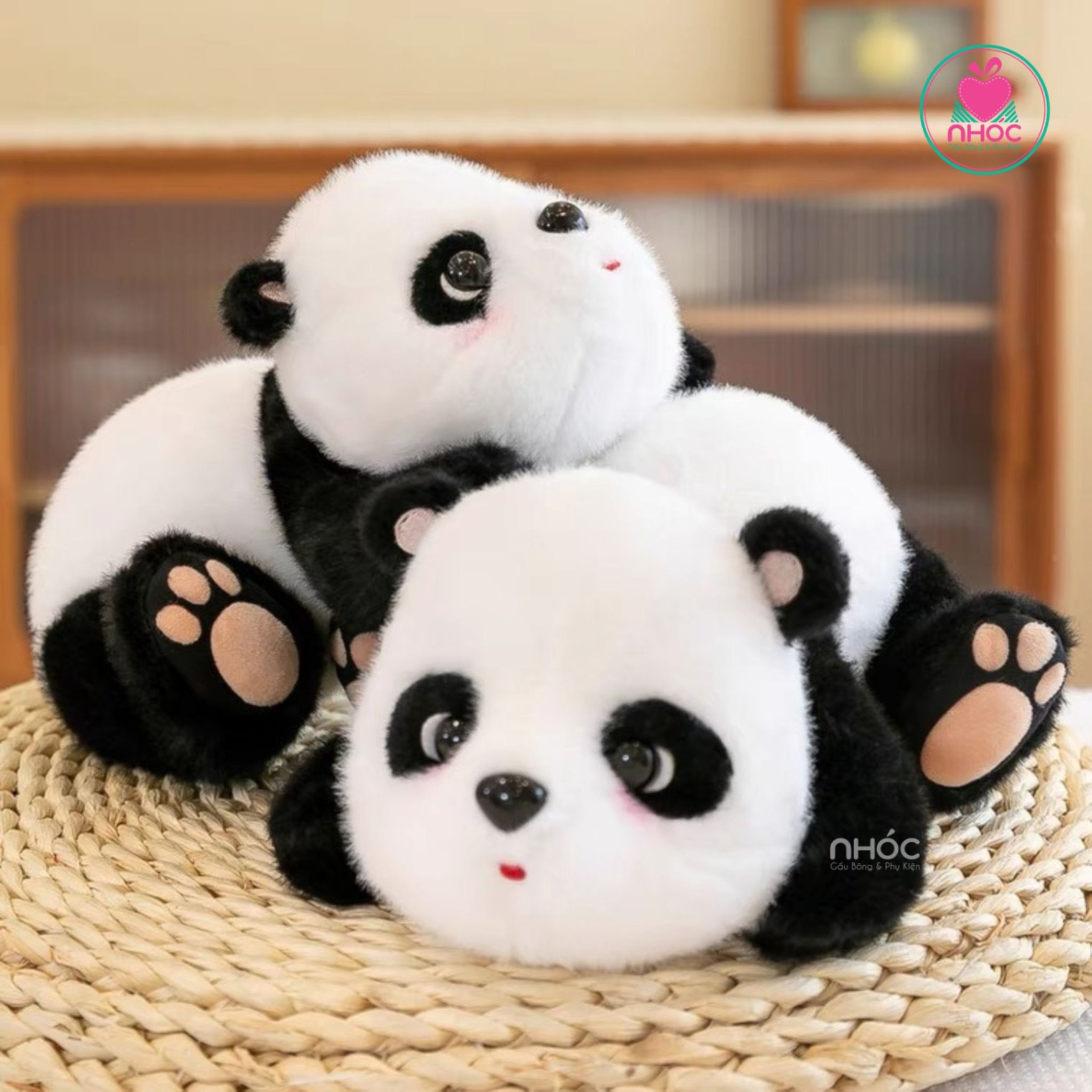 Thú bông Gấu Trúc Menglan lông xù nằm TC - Trắng đen - 35210