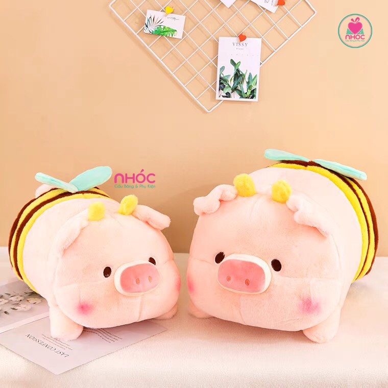 Thú bông heo mặc quần ong lông xù nằm - Vàng - 55520