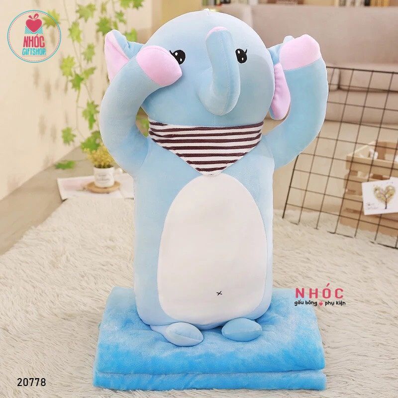 Gối mền thú quàng khăn lông mịn đứng - Voi xanh da trời - 65380