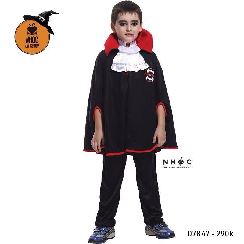 Áo choàng Halloween bá tước vải thun combo răng nanh - Size L - 60290