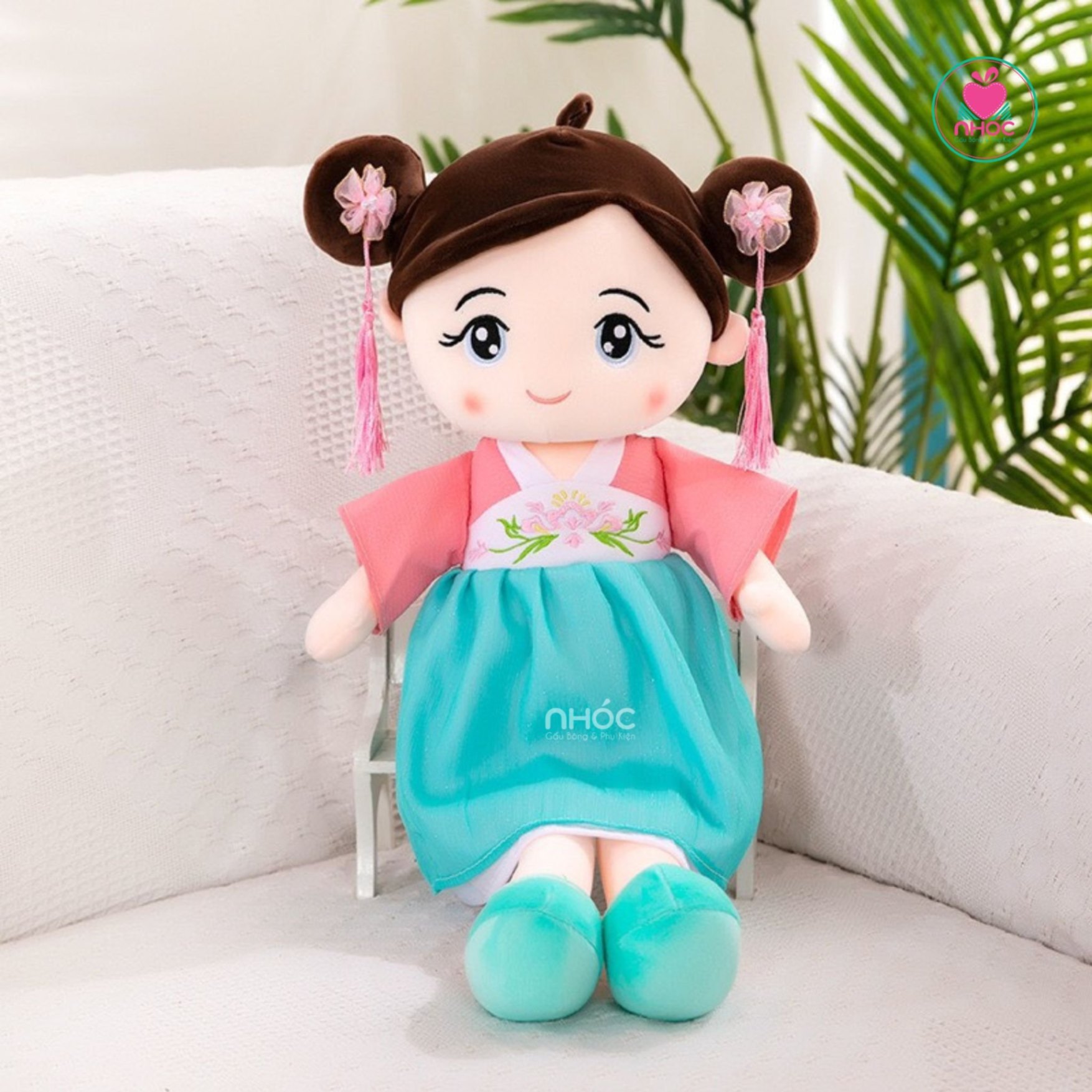 Búp bê bông mặc đầm cổ trang lông mịn - Xanh da trời - 70480