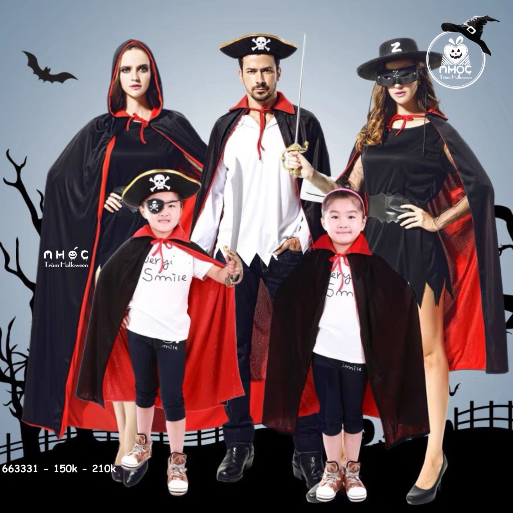 Áo choàng Halloween dracula vải thun 2 lớp đen đỏ - 140210