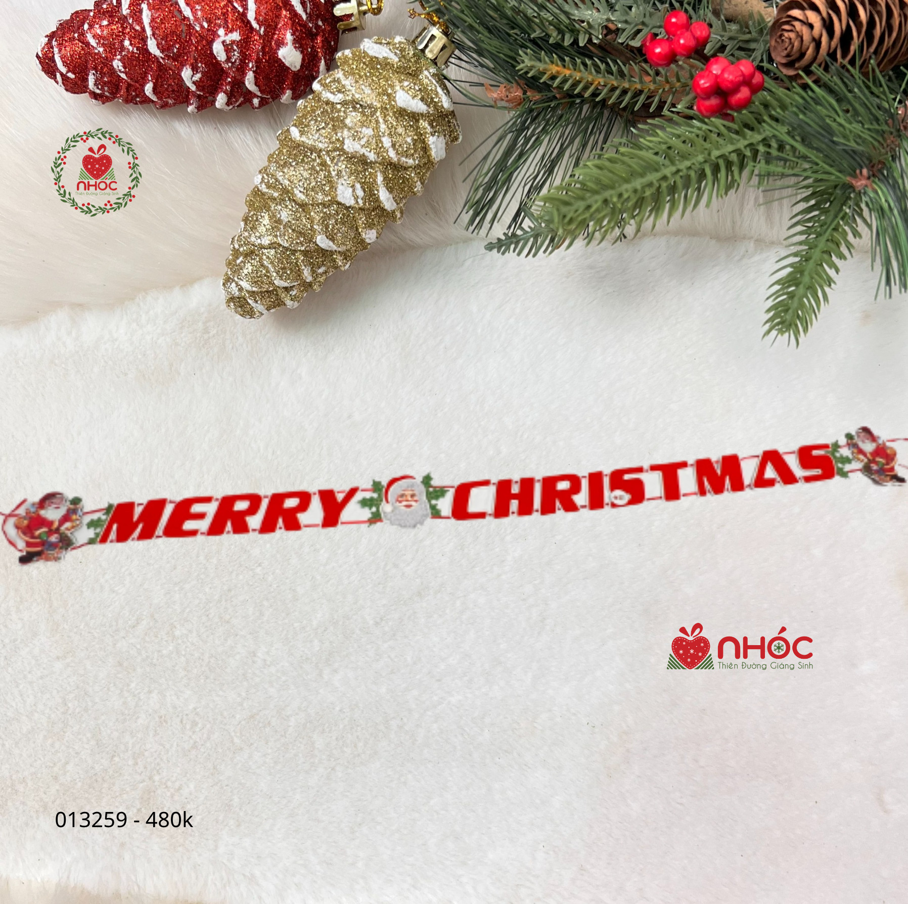 Dây Chữ Merry christmas nhung ông già noel kim tuyến - 48001
