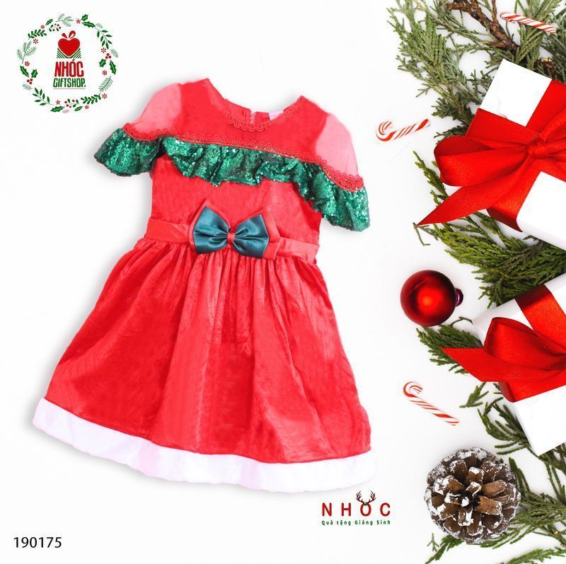 Đầm nhung noel tay bèo kim sa - Size 1 - 40180