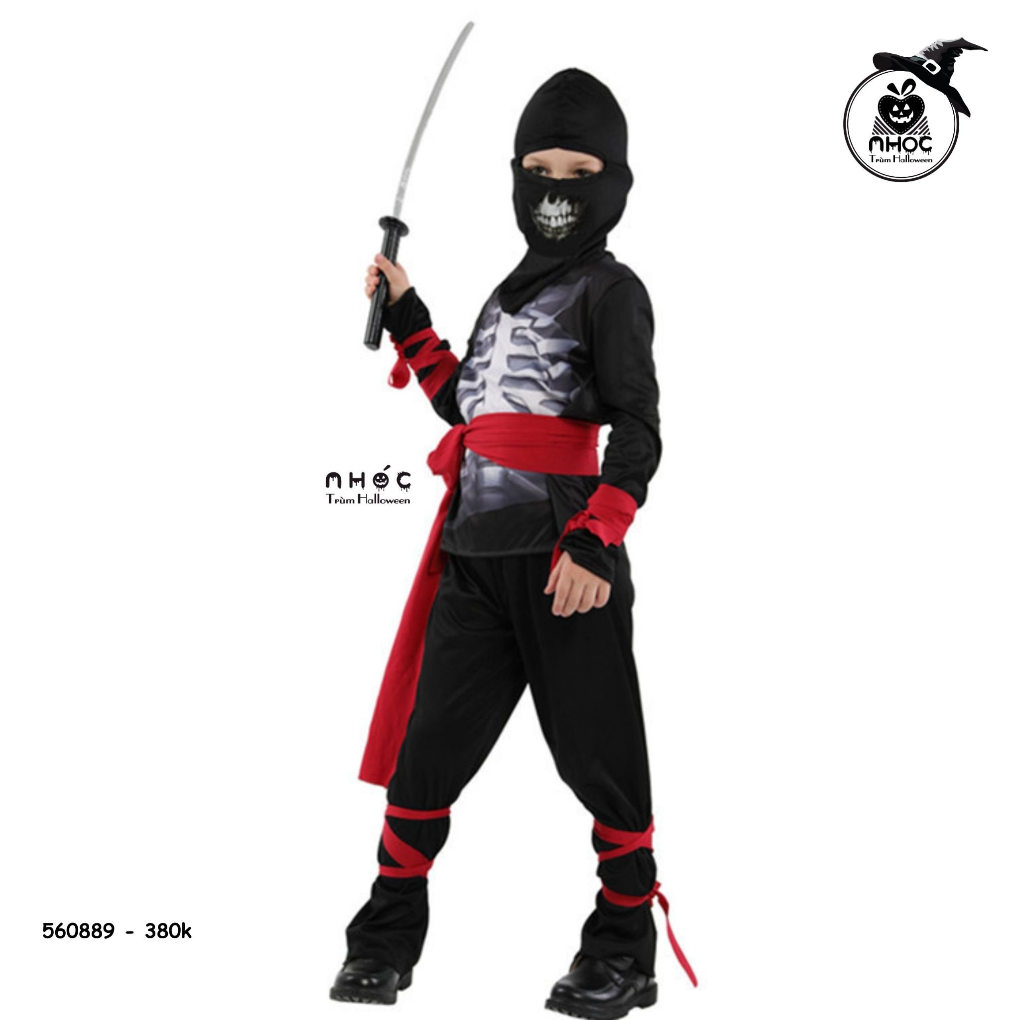 Bộ đồ halloween ninja in xương combo nón mặt nạ - 38001 - M