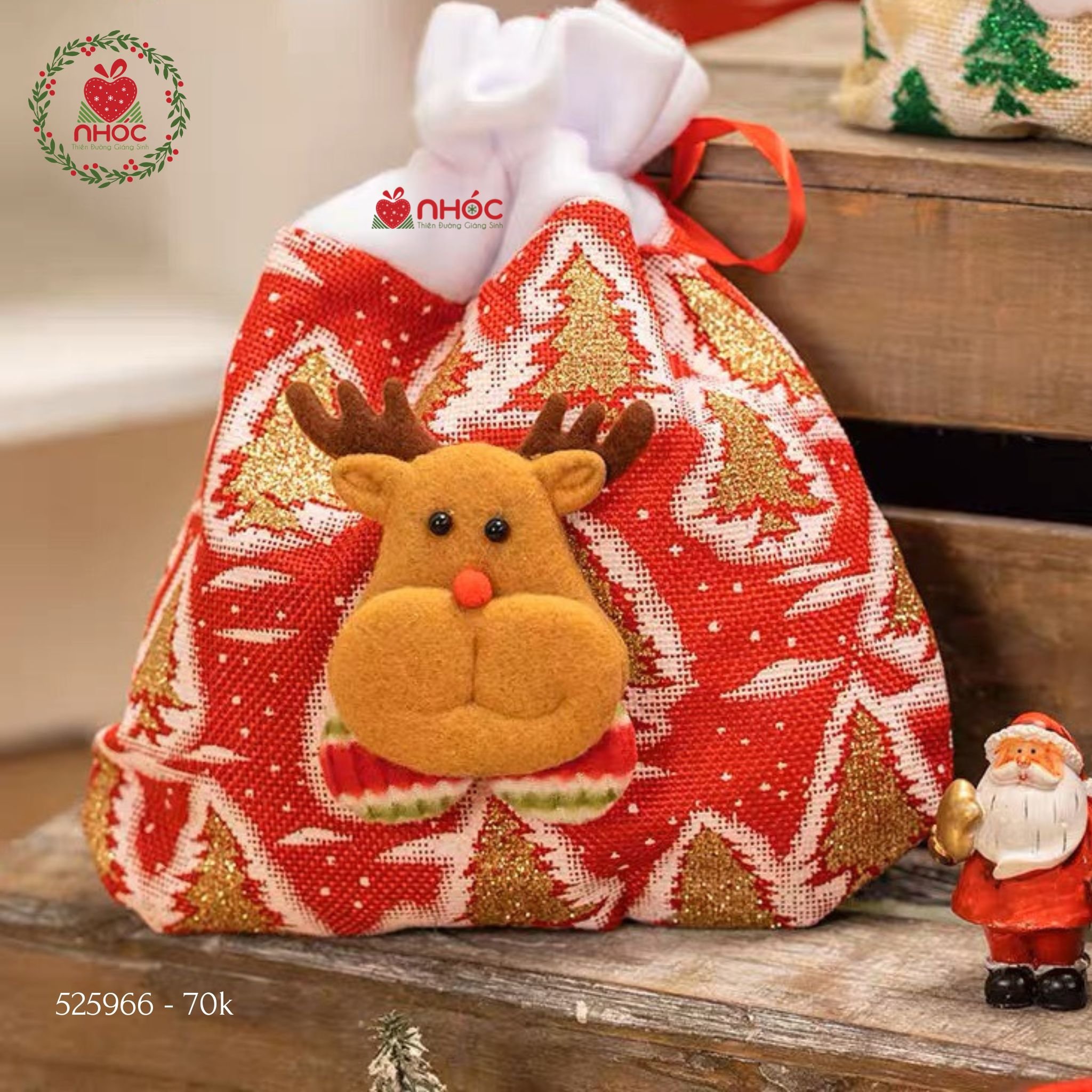 Túi xách Noel hoạ tiết đính tuần lộc - Đỏ - 2570