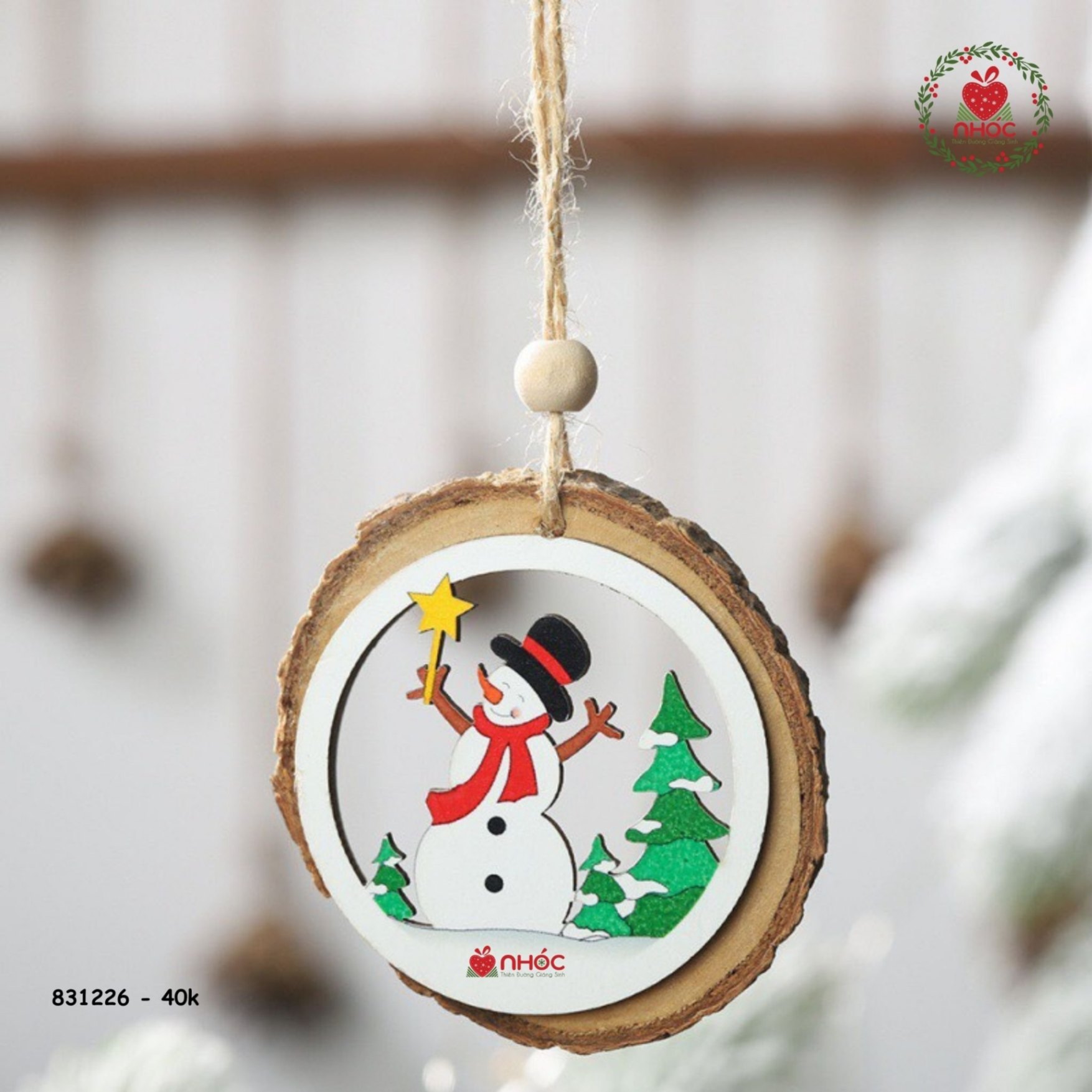 Phụ kiện trang trí noel vòng gỗ - 4001 - Người tuyết
