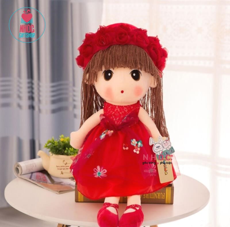 Búp bê bông băng đô đầm lưới hoa - Đỏ - 50320