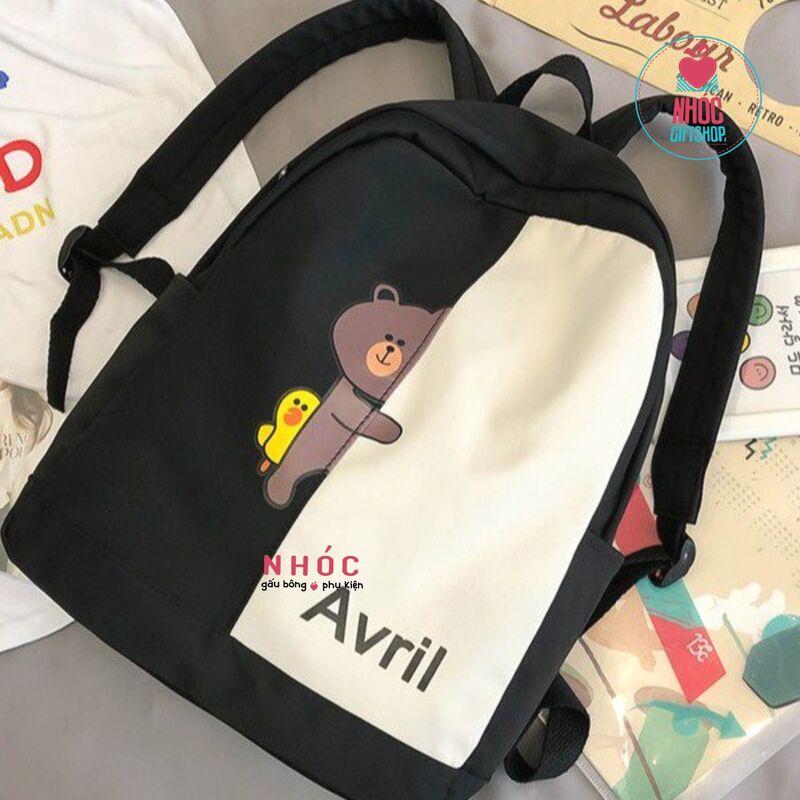 Balo vải in gấu Brown Avril - Đen - 31001