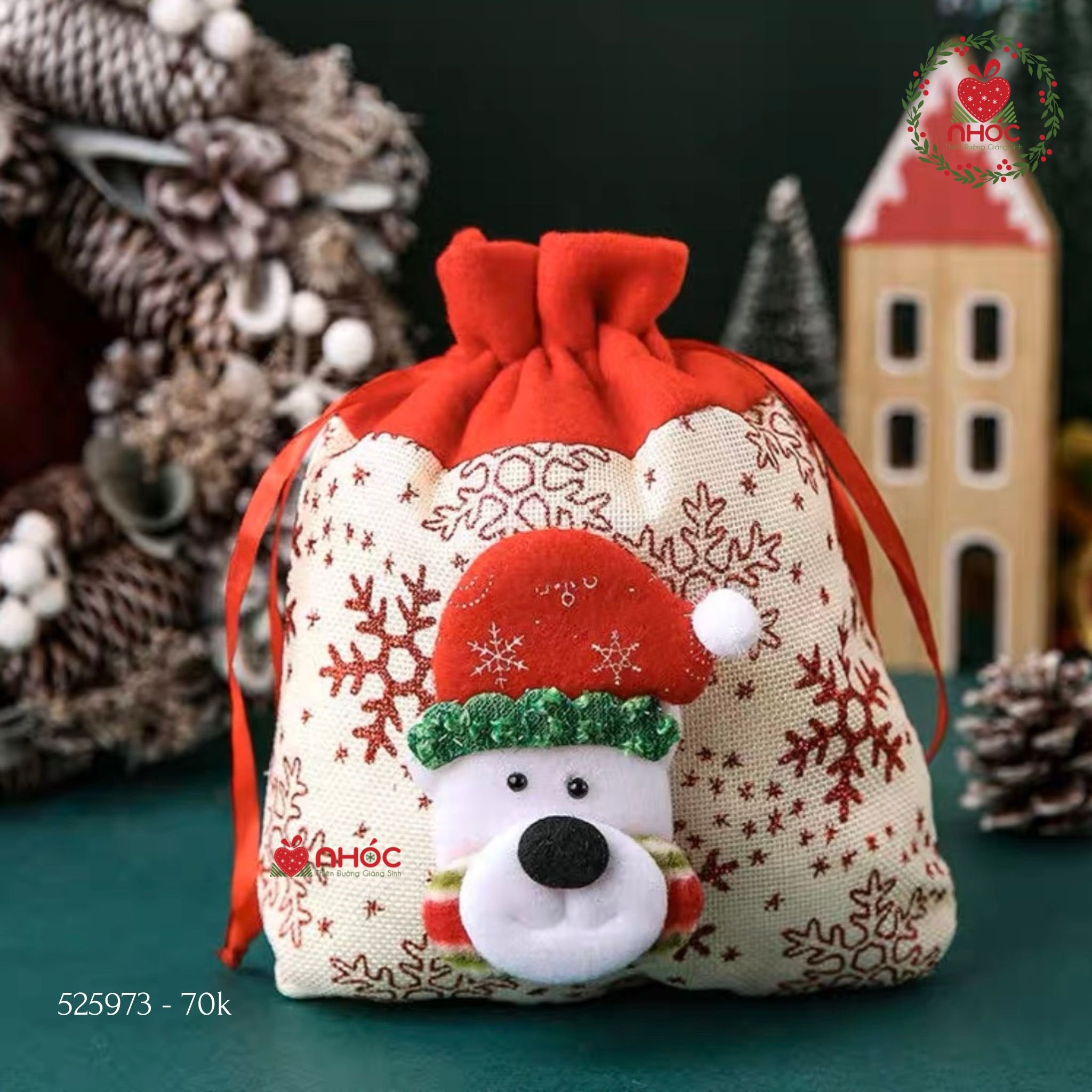 Túi xách Noel hoạ tiết đính gấu - Trắng - 2570