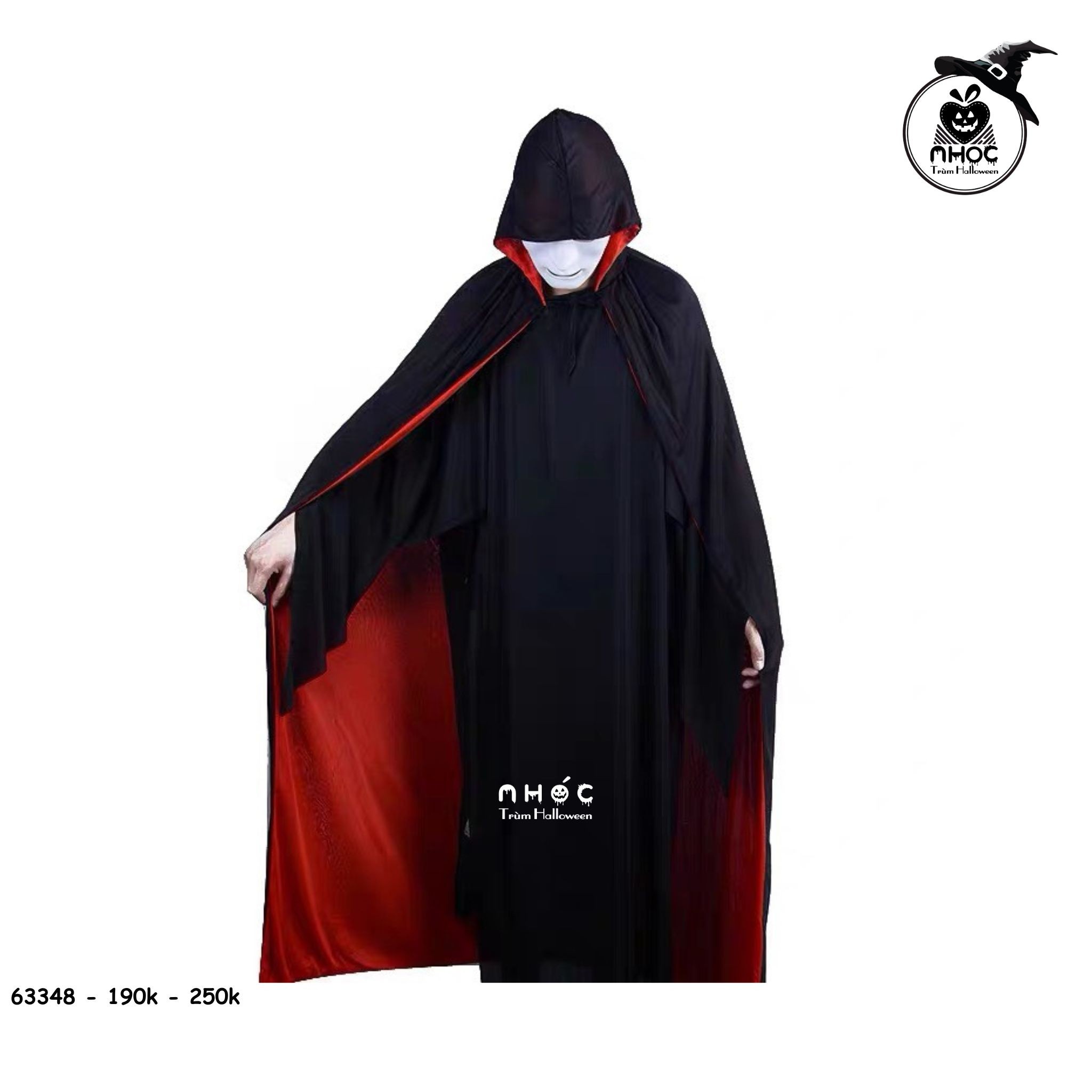 Áo choàng Halloween vải thun 2 lớp đen đỏ có nón - 100190