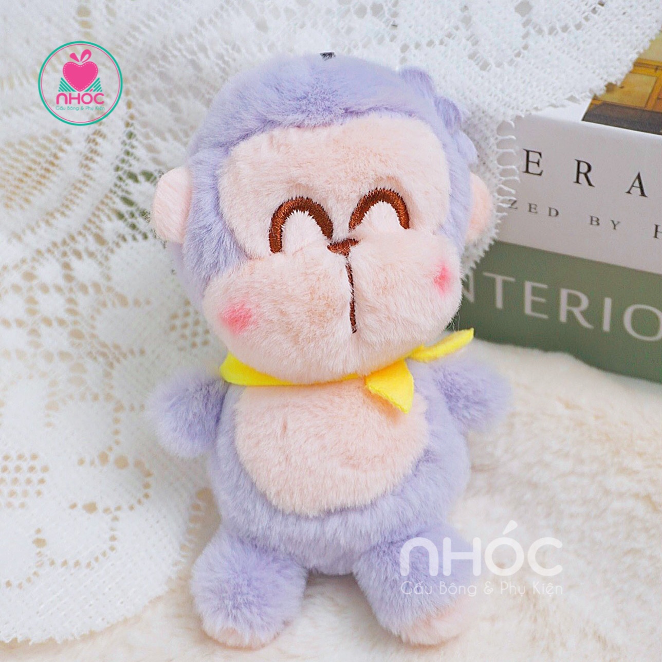 Móc khoá bông khỉ kabo lông xù - Tím - 7001