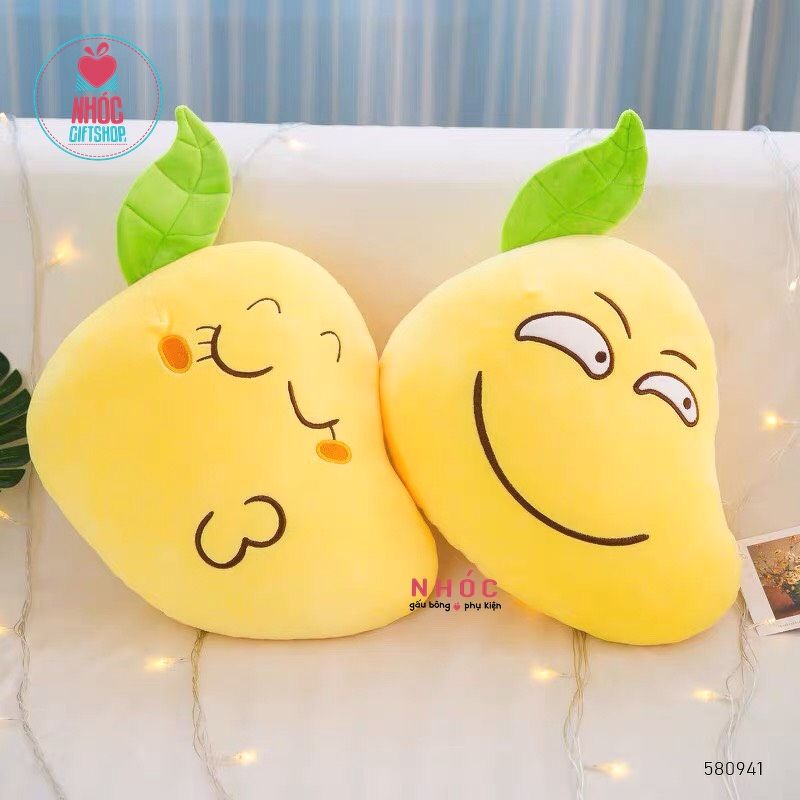 Gối ôm trái xoài mặt cảm xúc lông mịn - Vàng - 35220