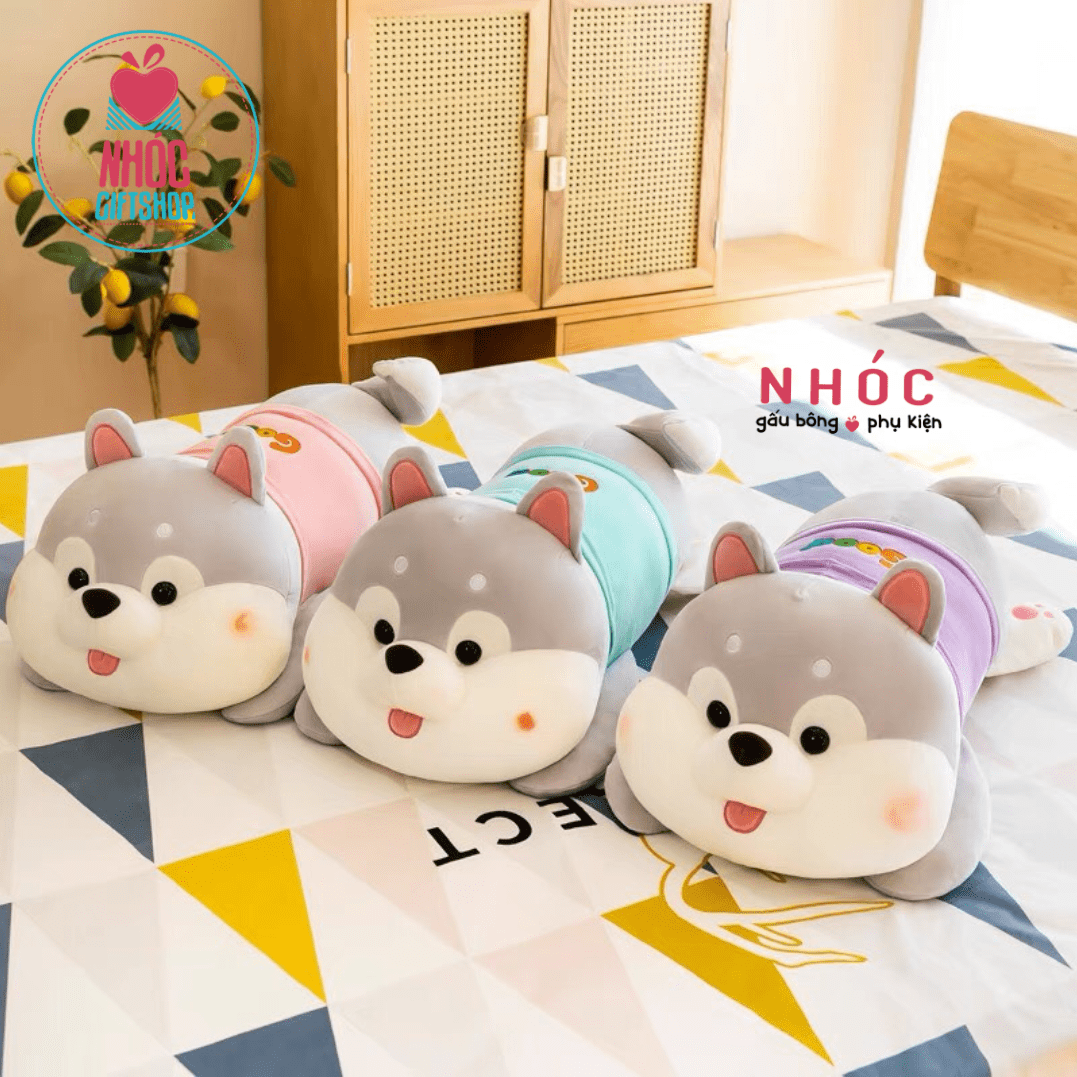 Thú bông chó Shiba mặc áo thêu good lông mịn nằm - Xanh lá cây - 70440