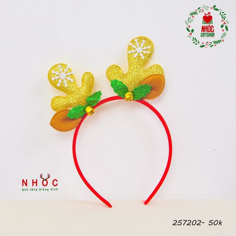 Cài tóc noel sừng tuần lộc kim tuyến lá chuông - 5001 - Vàng