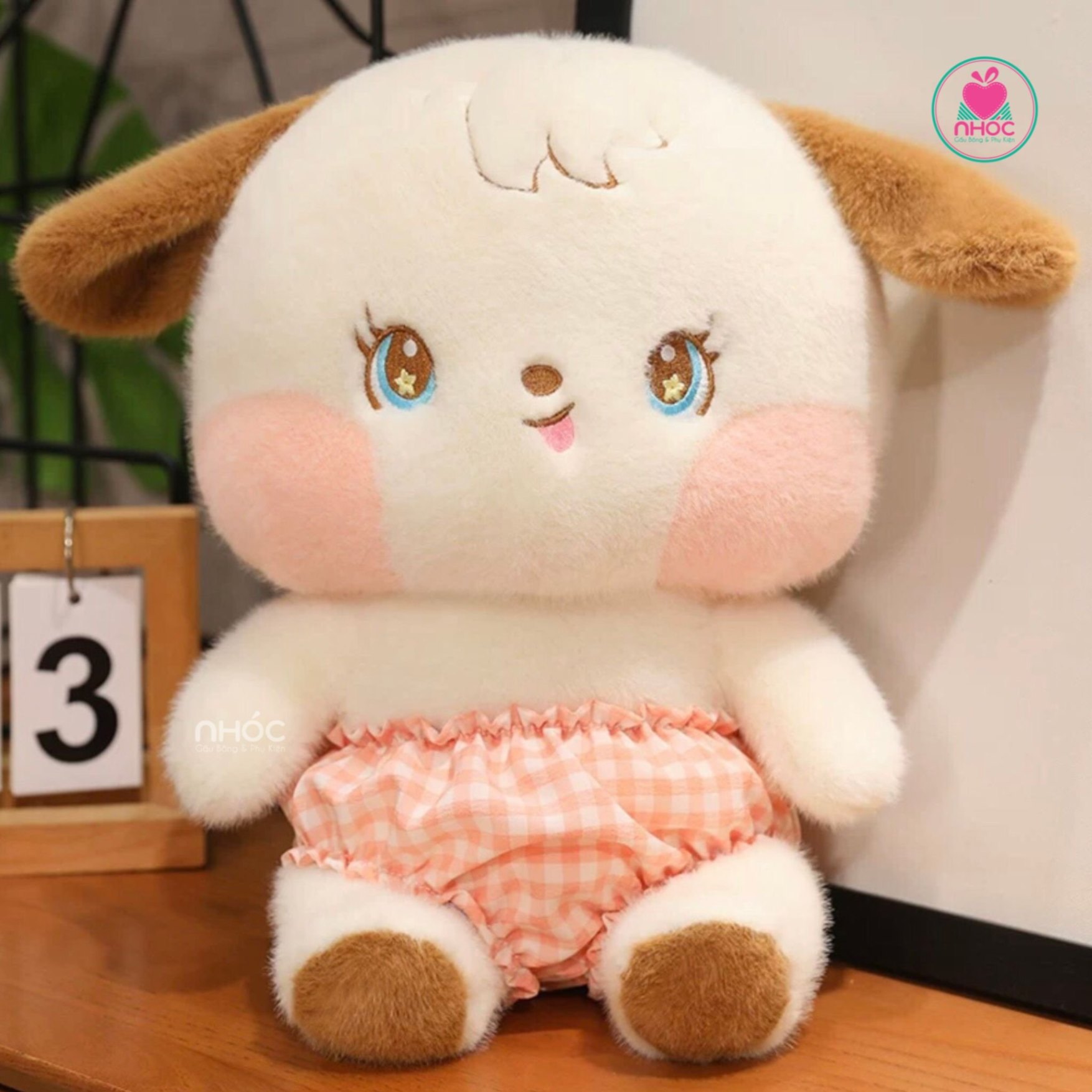 Thú bông mặc quần caro lông xù - Chó - 45360