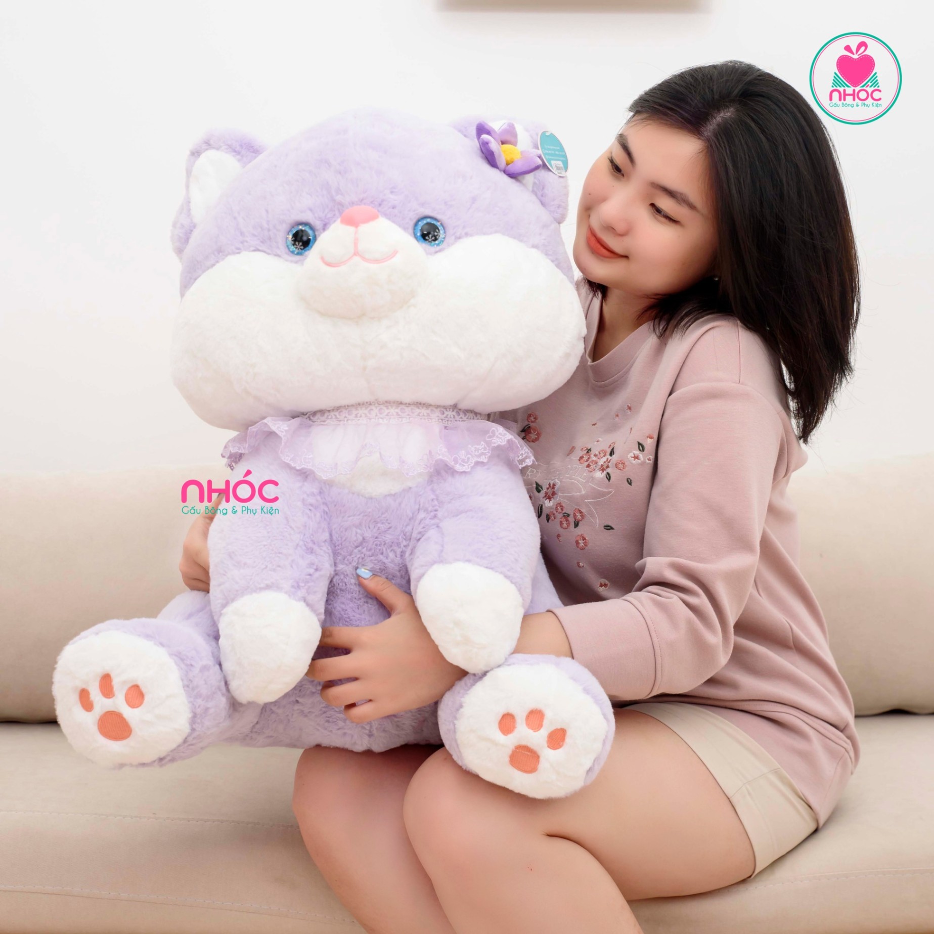 Thú bông thỏ Stella lông xù ngồi cổ ren - Tím - 55420