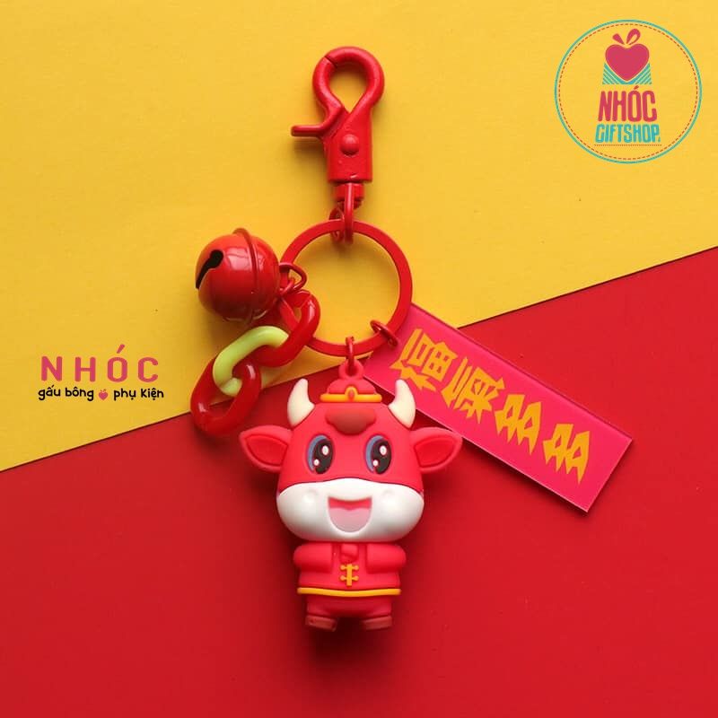 Móc khóa poly dẻo trâu đỏ đứng - 6001