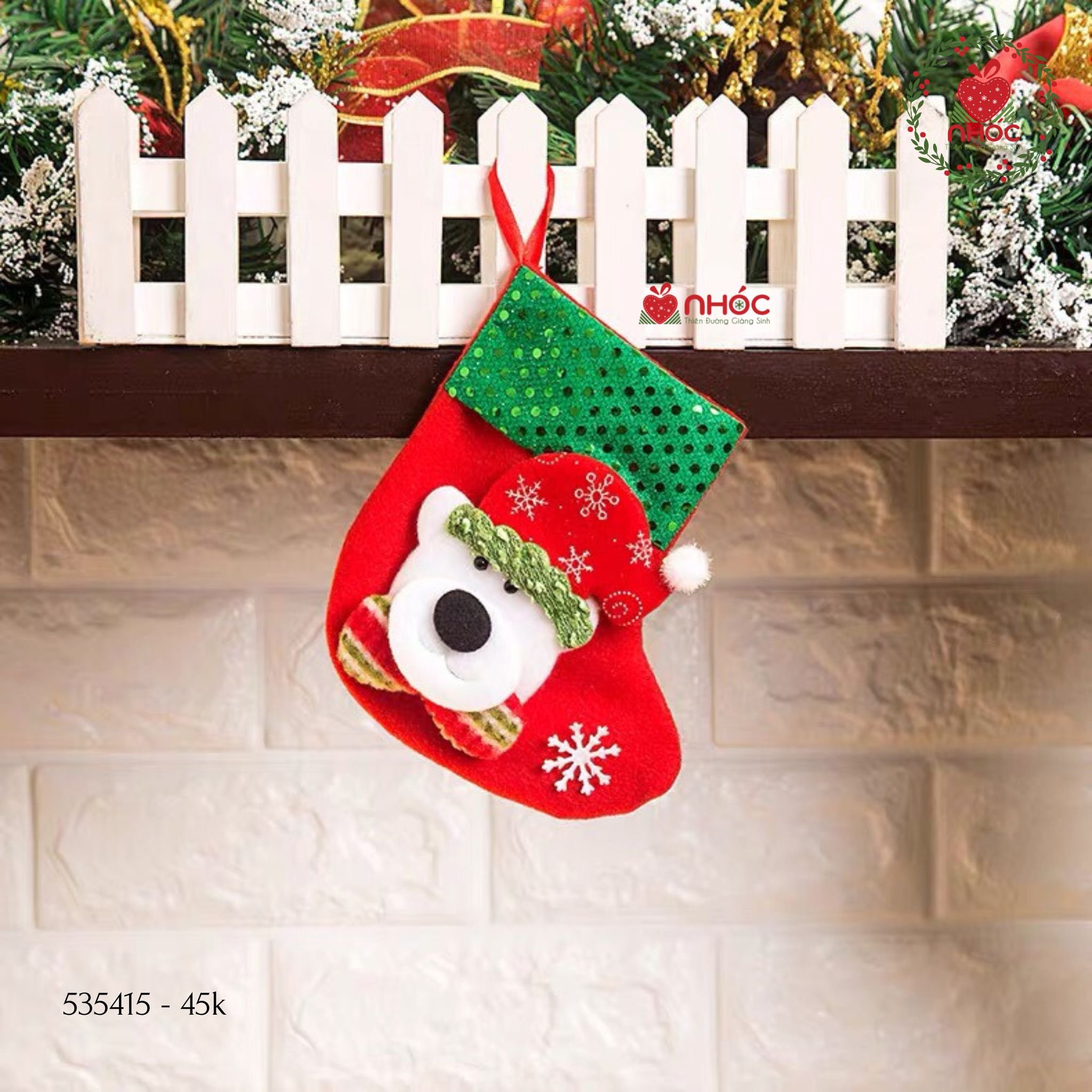 Tất Noel ống kim sa - Gấu - 1545