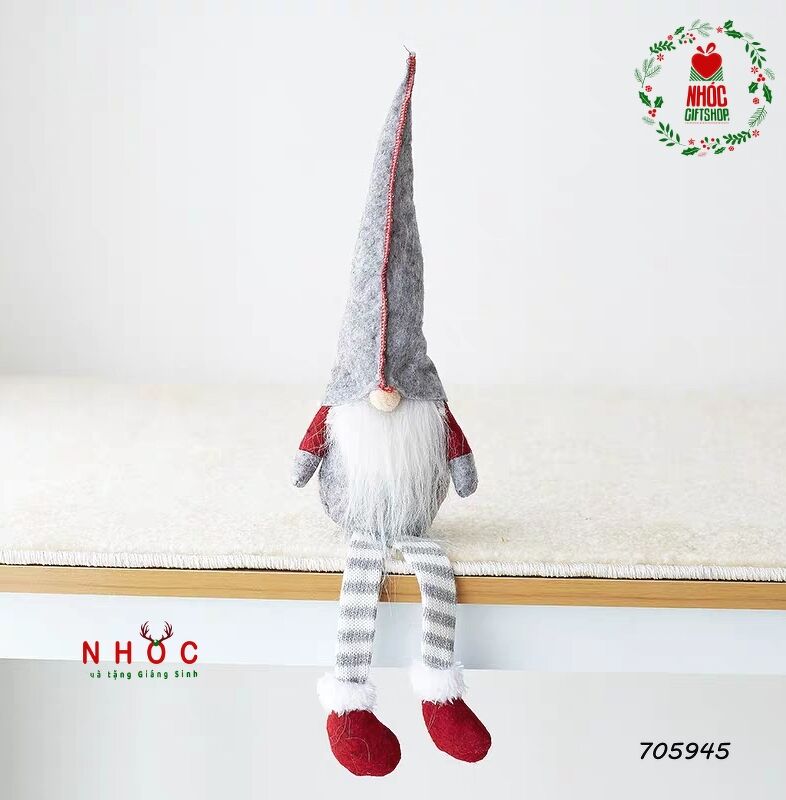 Thú bông ông già noel đội nón nỉ màu chân sọc - 8001 - Xám