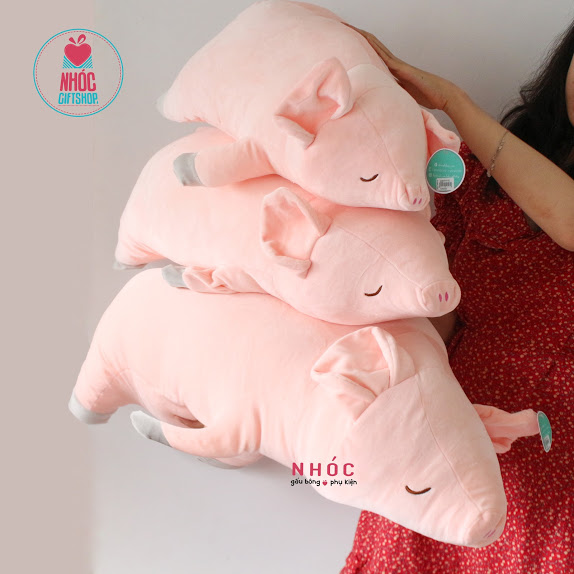 Thú bông heo nằm chân xám lông mịn TC - Hồng - 80390